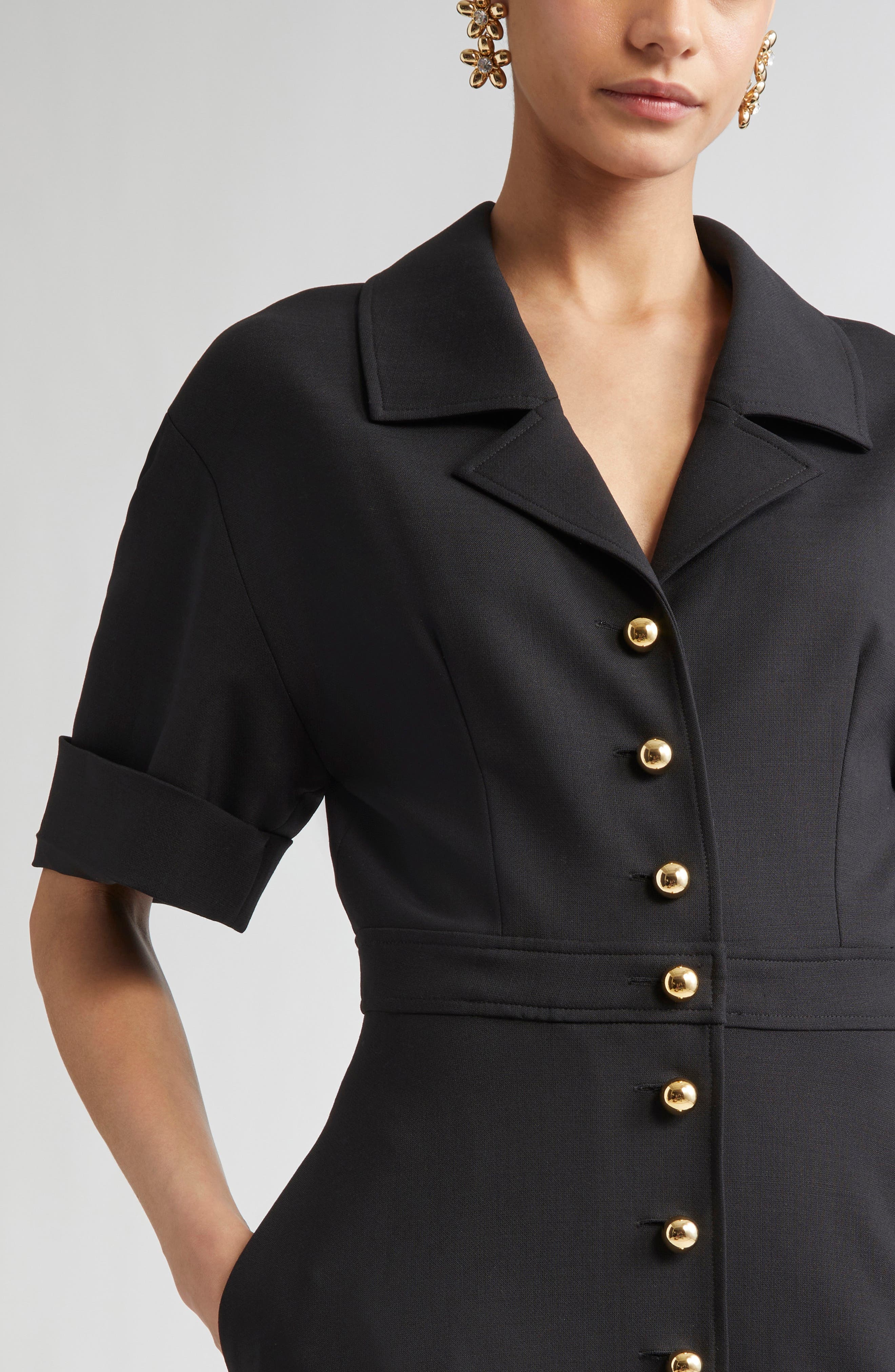 Carolina Herrera Stretch Virgin Wool Midi Dress in Black at Nordstrom - 4