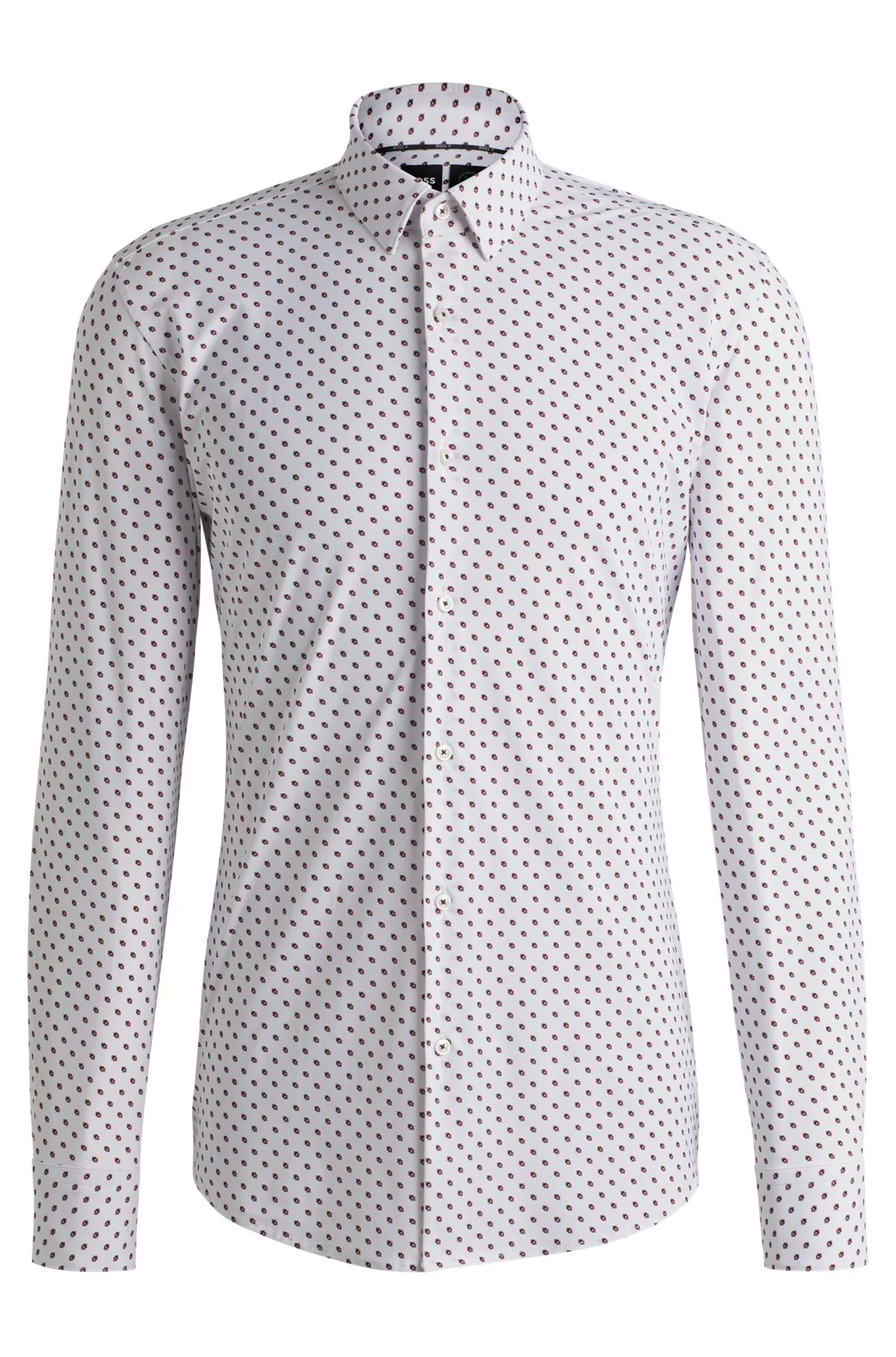 SLIM-FIT SHIRT IN GEOMETRIC-PRINT PERFORMANCE-STRETCH JERSEY - 1