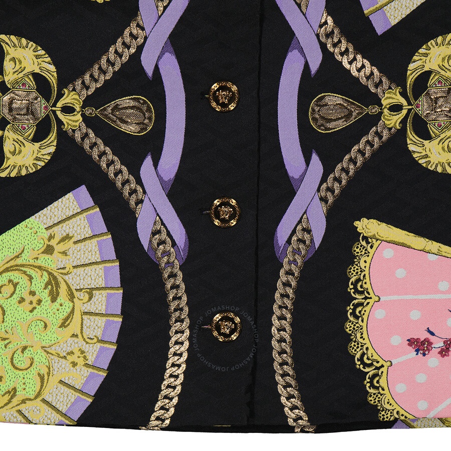 Versace Ladies Ventagli Jacquard Buttoned Mini Skirt - 6