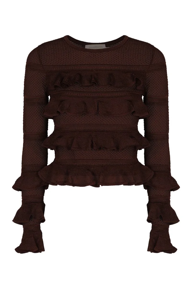 Zimmermann Long Sleeve Knit Top With Ruffles - 1