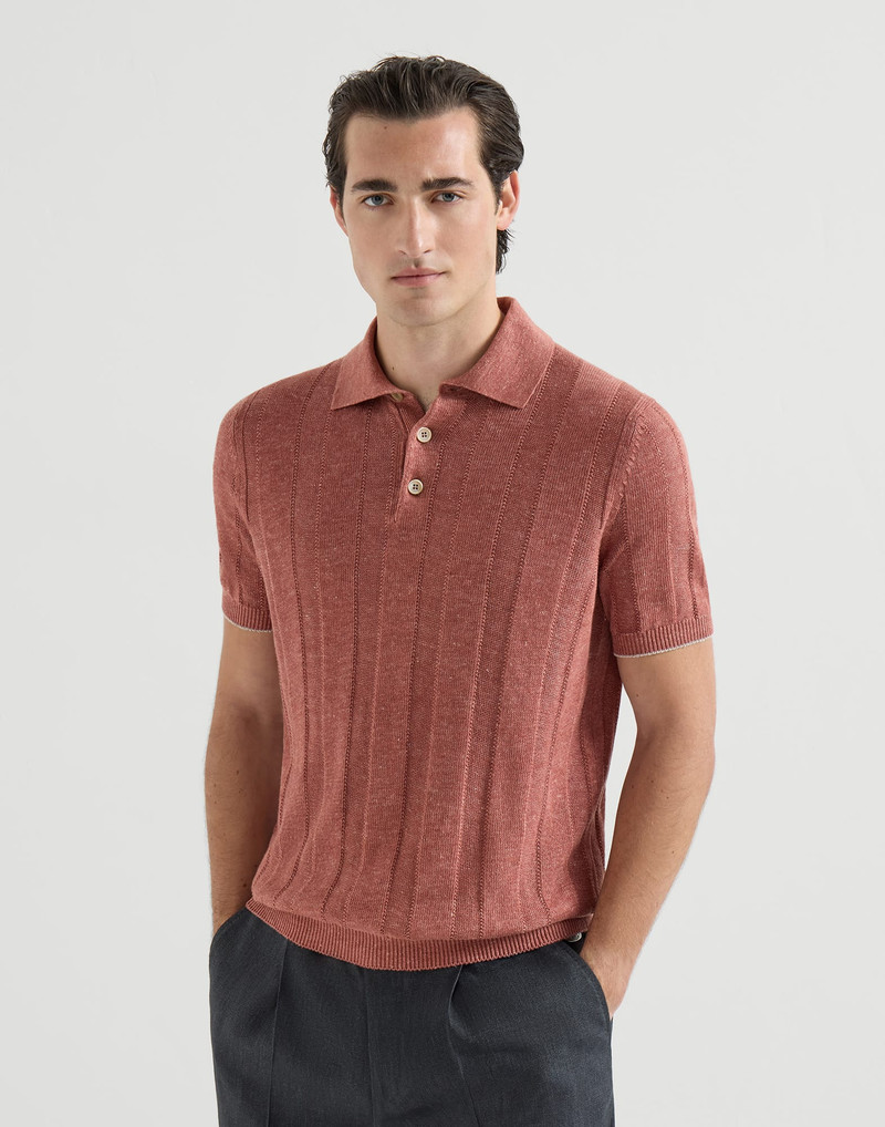 Linen and cotton wide rib knit polo 2