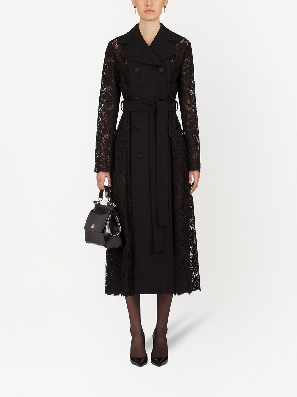 lace-insert tie-waist trench coat - 3
