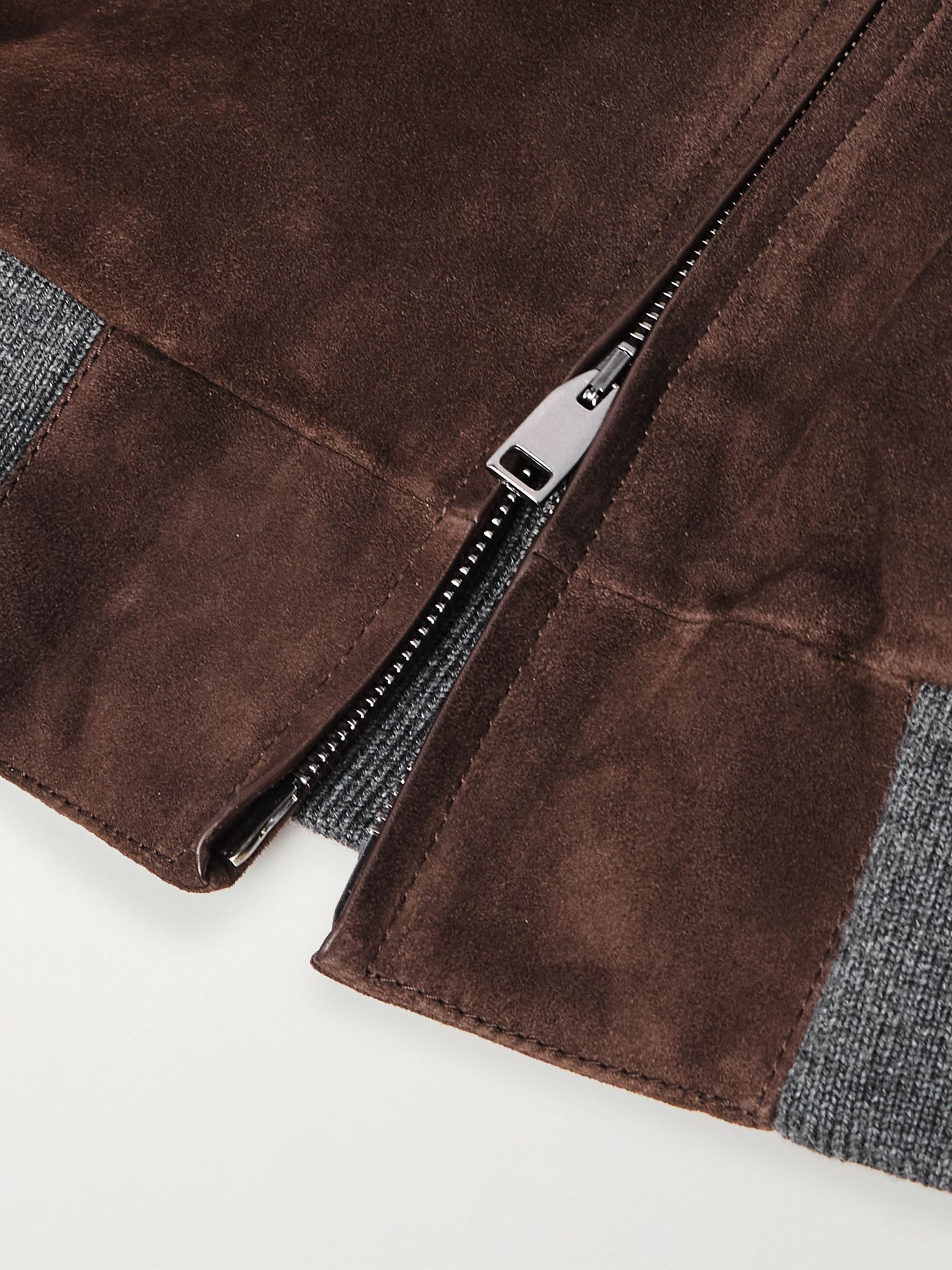 Wool-Trimmed Suede Bomber Jacket Brown - 6