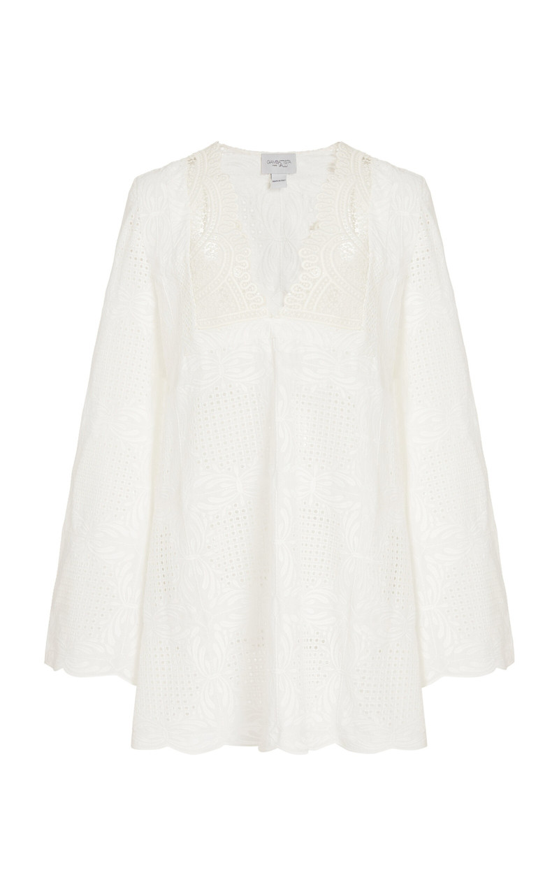 Embroidered Voile Mini Dress white - 1
