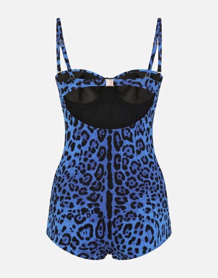 Neon leopard-print one-piece balconette swimsuit - 3