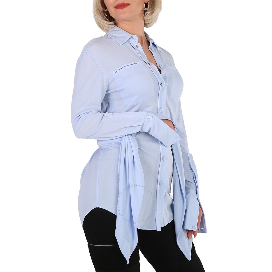 Burberry Ladies Pale Blue Sash Detail Jersey Oversized Shirt - 4