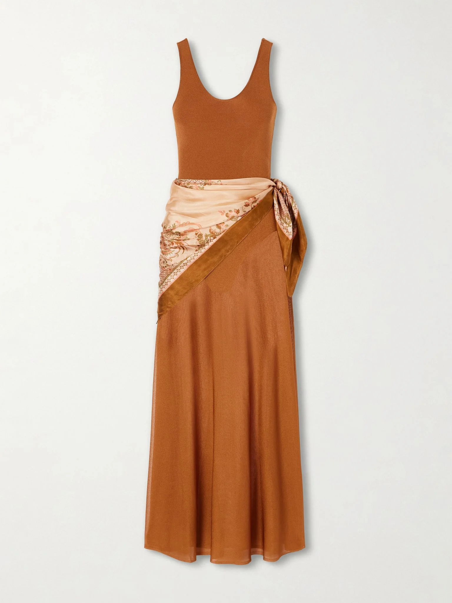 Aster scarf mesh maxi dress Tan - 1
