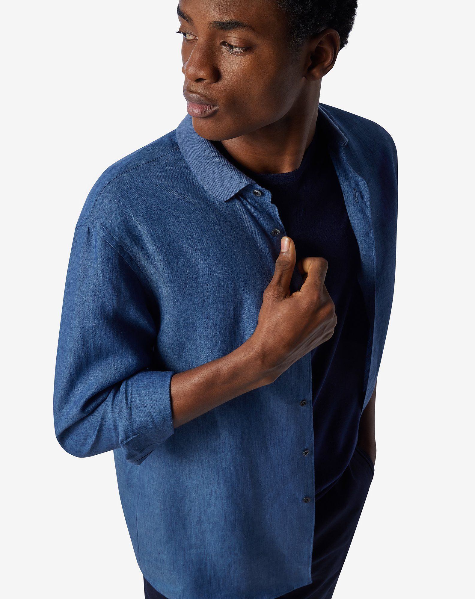 Denim blue pure linen shirt - 4