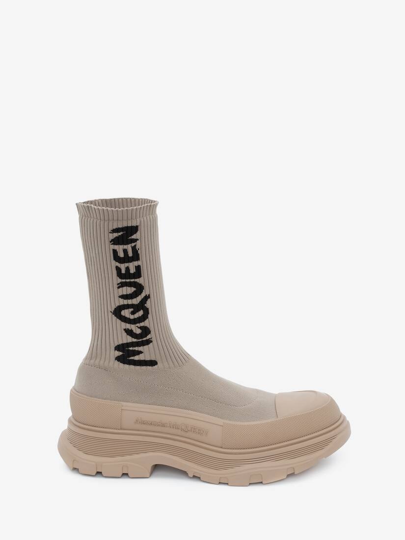 Mcqueen Graffiti Knit Tread Slick Boot in Beige - 1