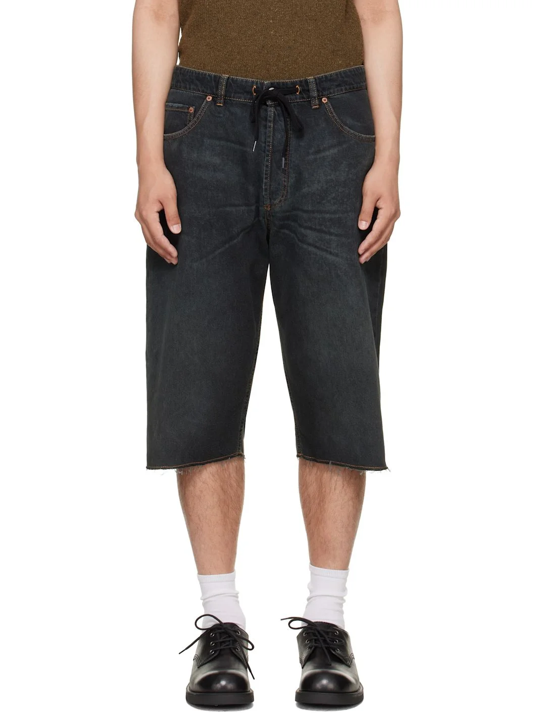 Navy Drawstring Denim Shorts - 1