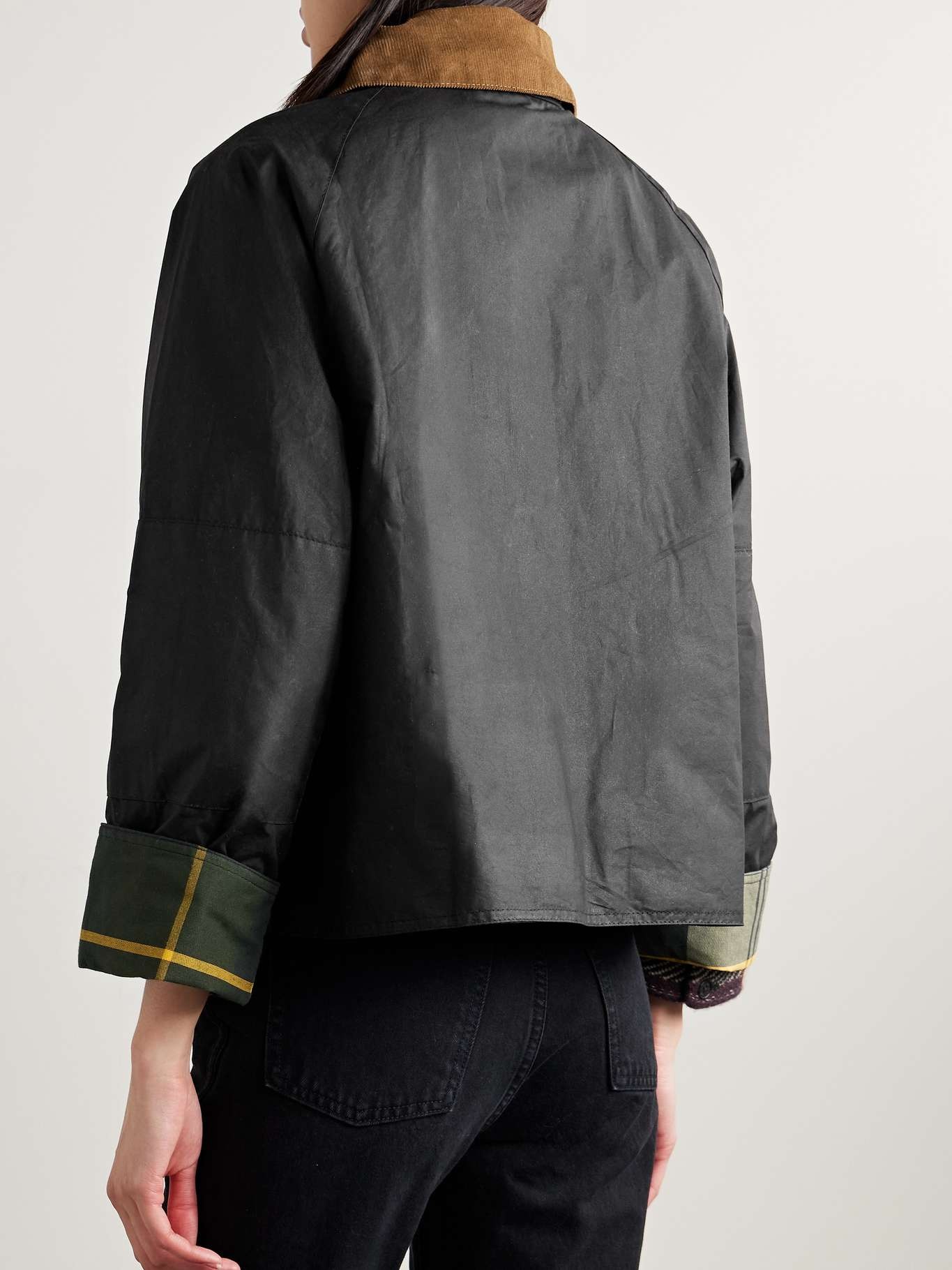 Erma hooded corduroy-trimmed waxed-cotton jacket Black - 4