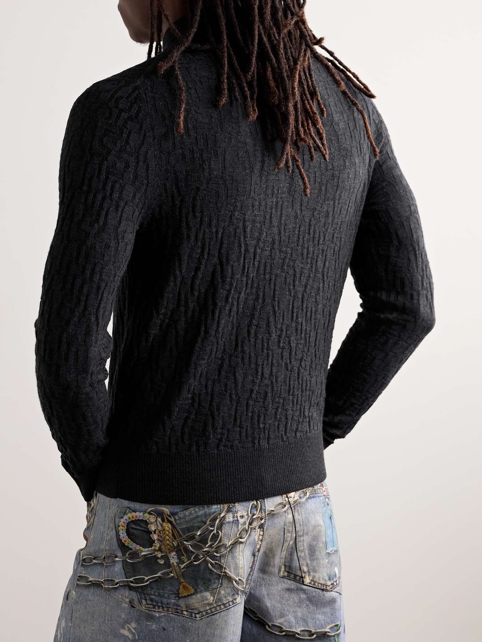 Logo-Jacquard Wool Zip-Up Cardigan - 3
