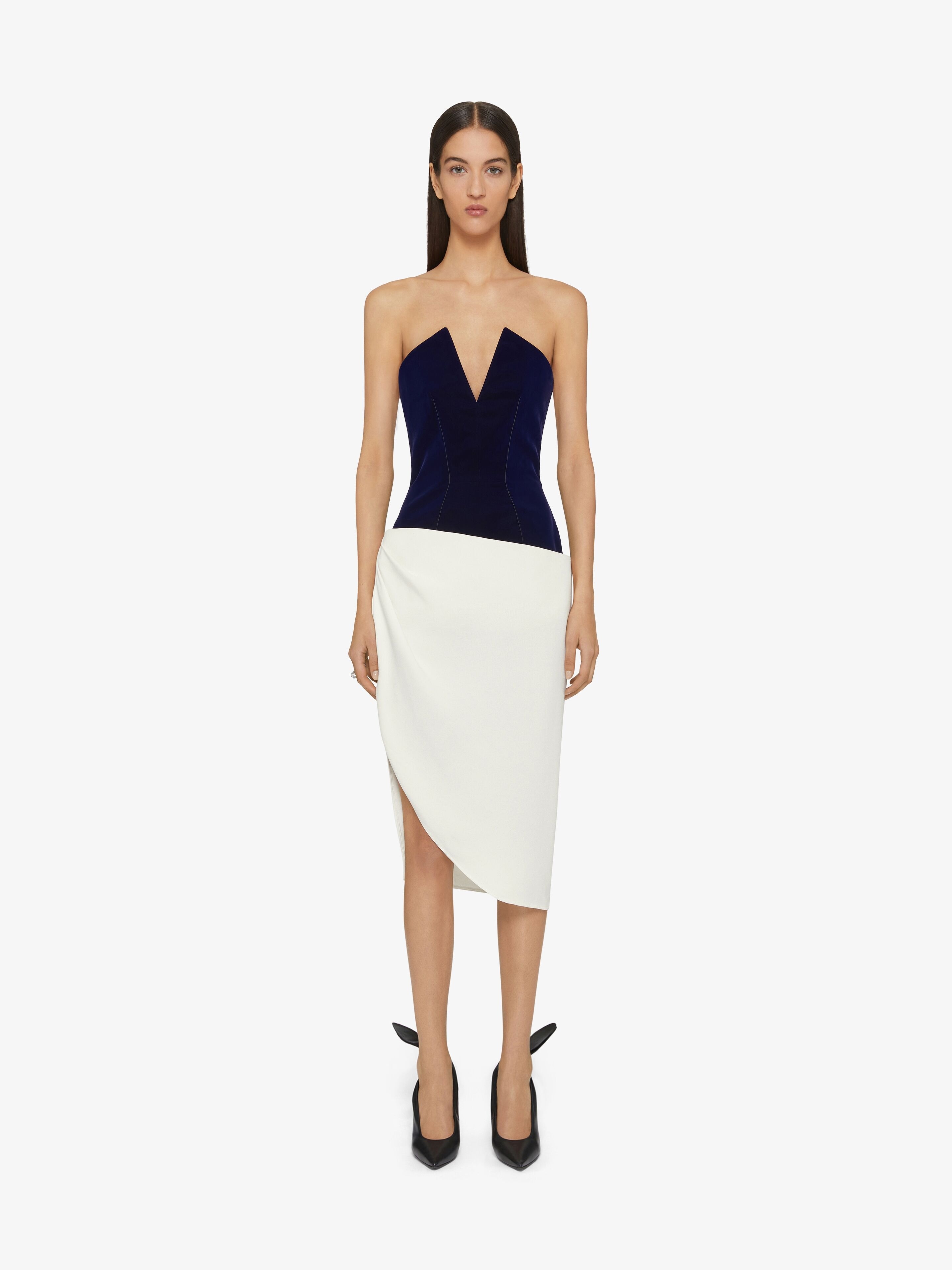 BI-MATERIAL BUSTIER ASYMMETRIC DRESS - 2
