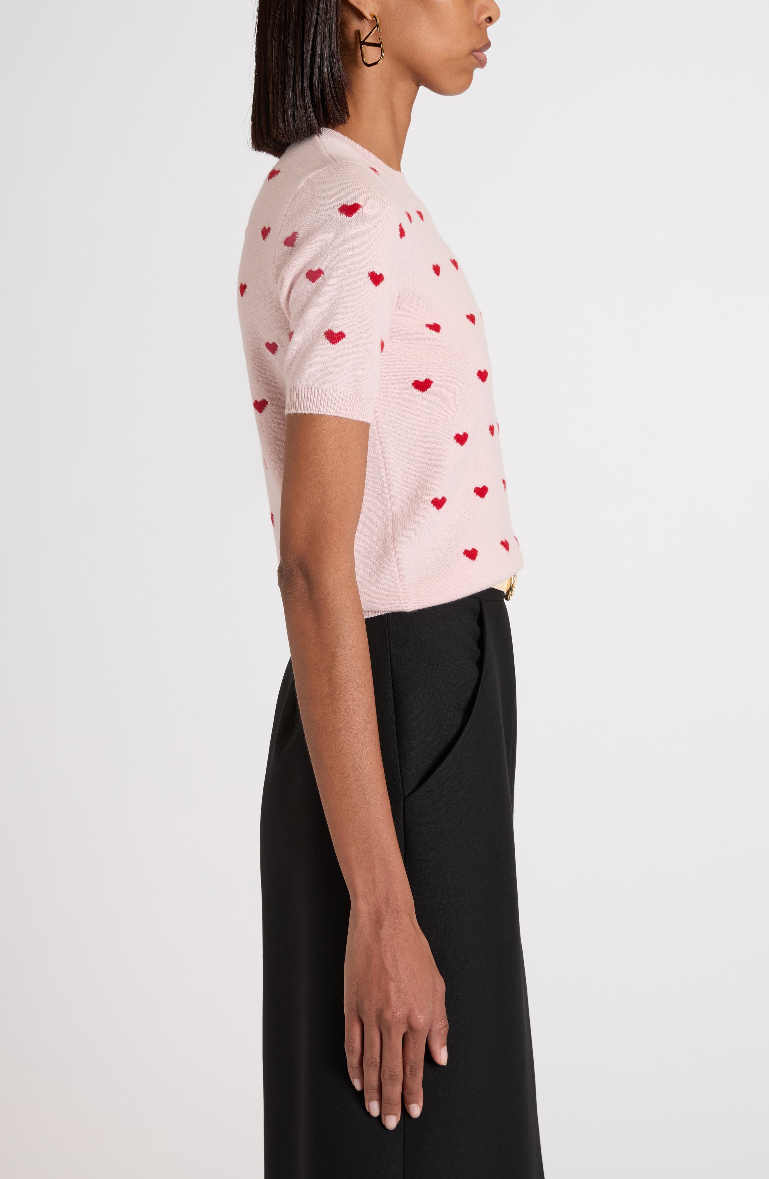 Valentino Garavani Heart Jacquard Cashmere Sweater in Rose B/Silver at Nordstrom - 4