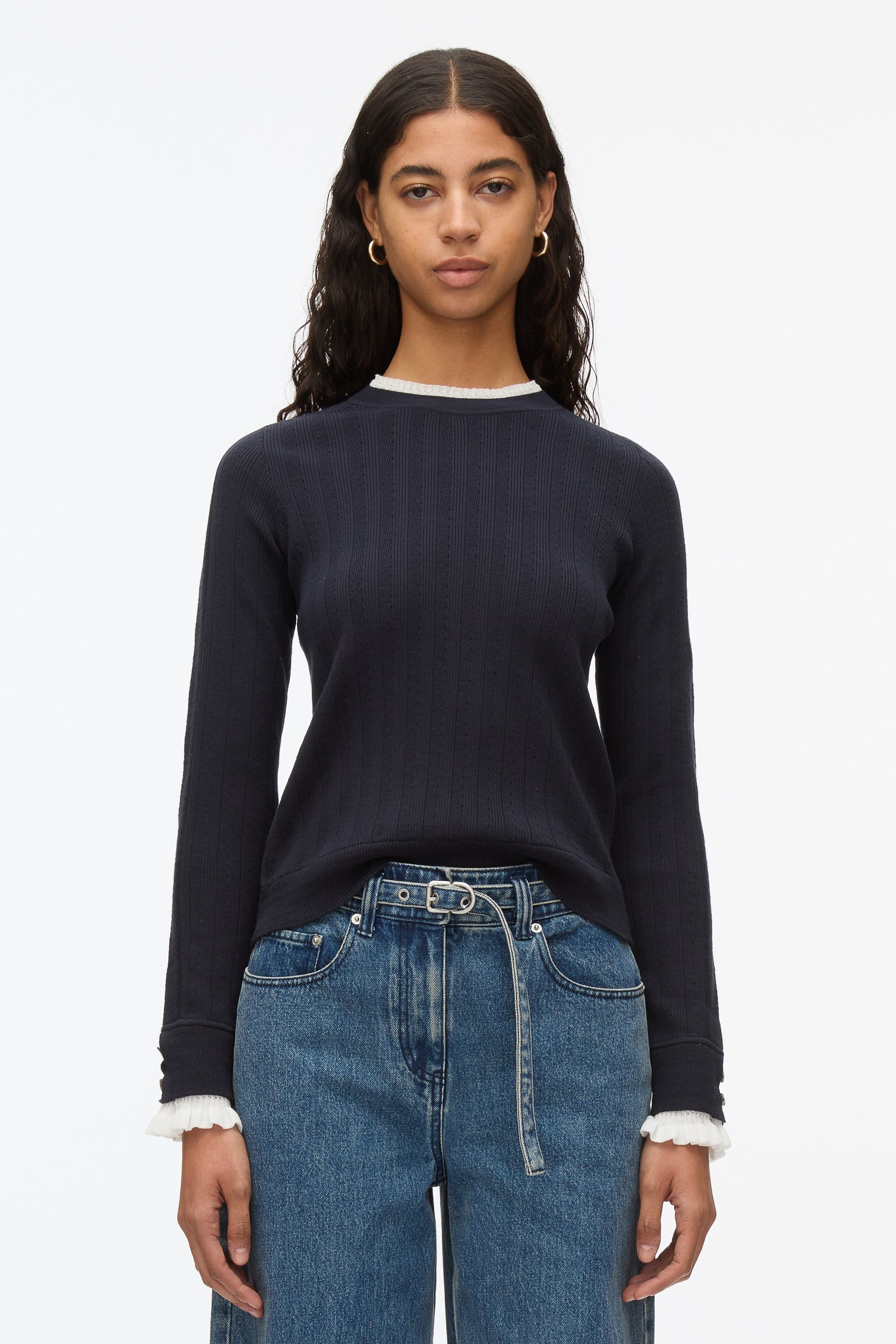 Fluid Rib Sweater with Ruffle Cuff - 2