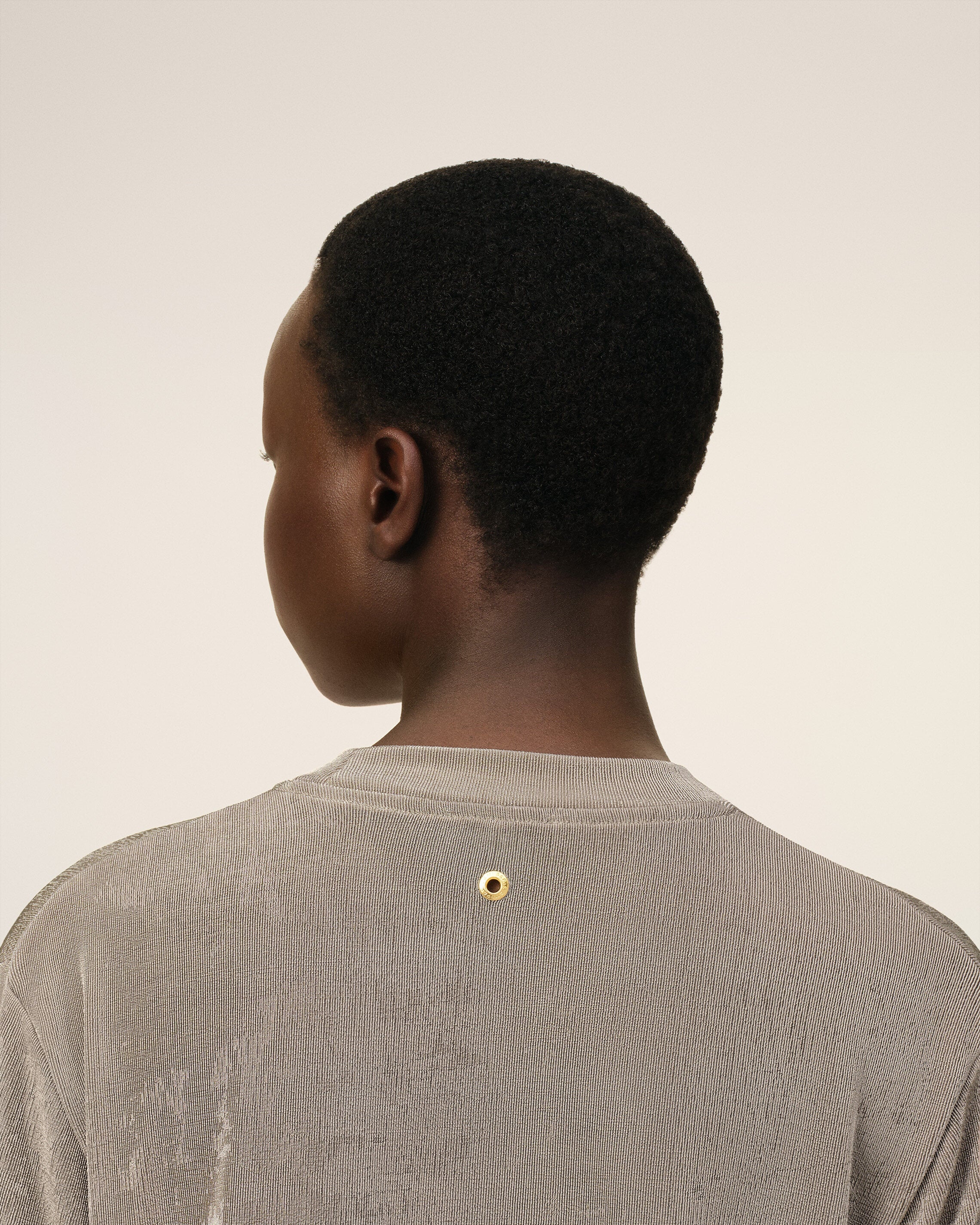 BEIGE SHINY JERSEY SHORT SLEEVE T-SHIRT - 4