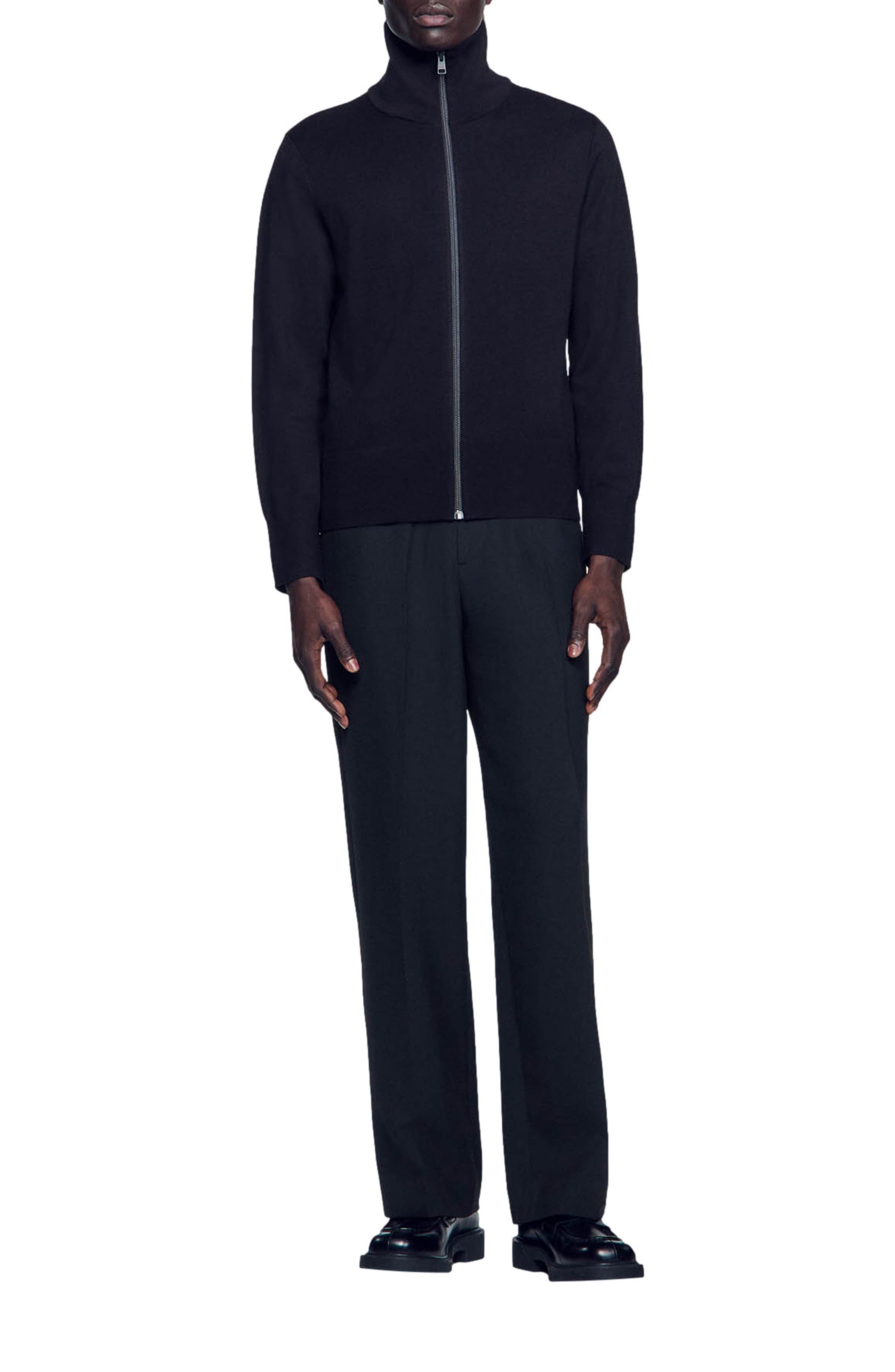 SANDRO Zip-up wool cardigan in Navy Blue at Nordstrom - 5