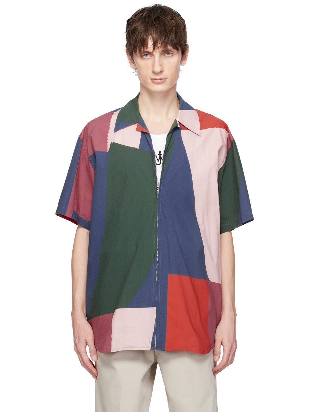 Multicolor Short Sleeve Zip Up Printed Shirt - 1