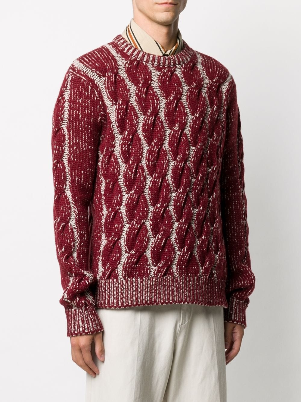 cable knit crew-neck jumper - 3