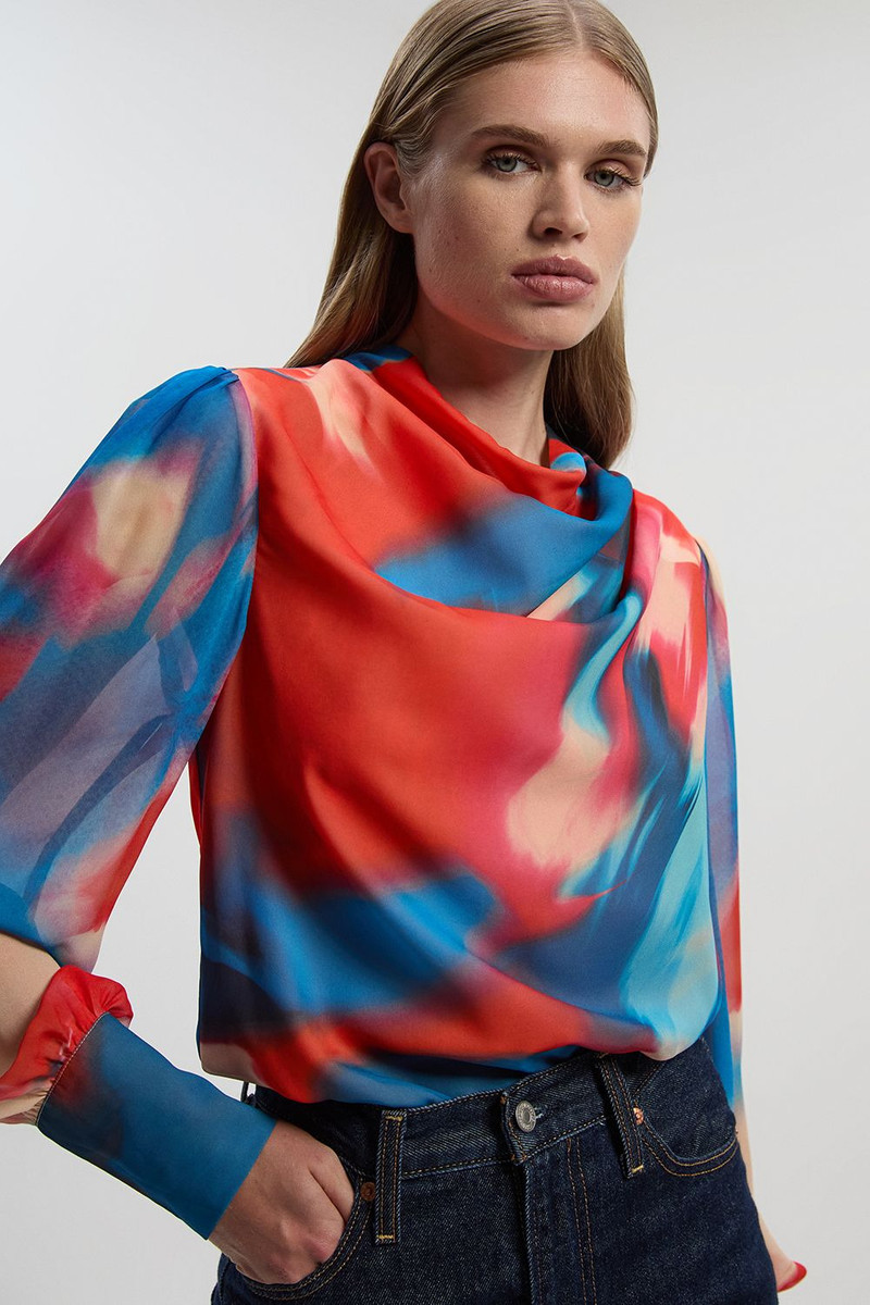 Georgette Draped Blur Print Woven Blouse 1