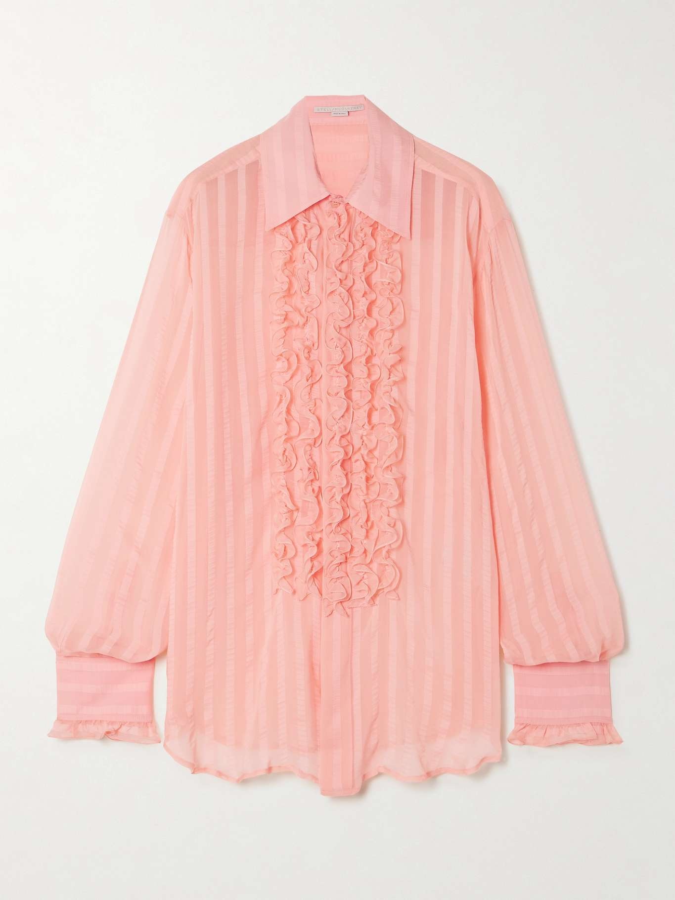 + NET SUSTAIN striped ruffled organic silk-blend crepe de chine shirt - 1