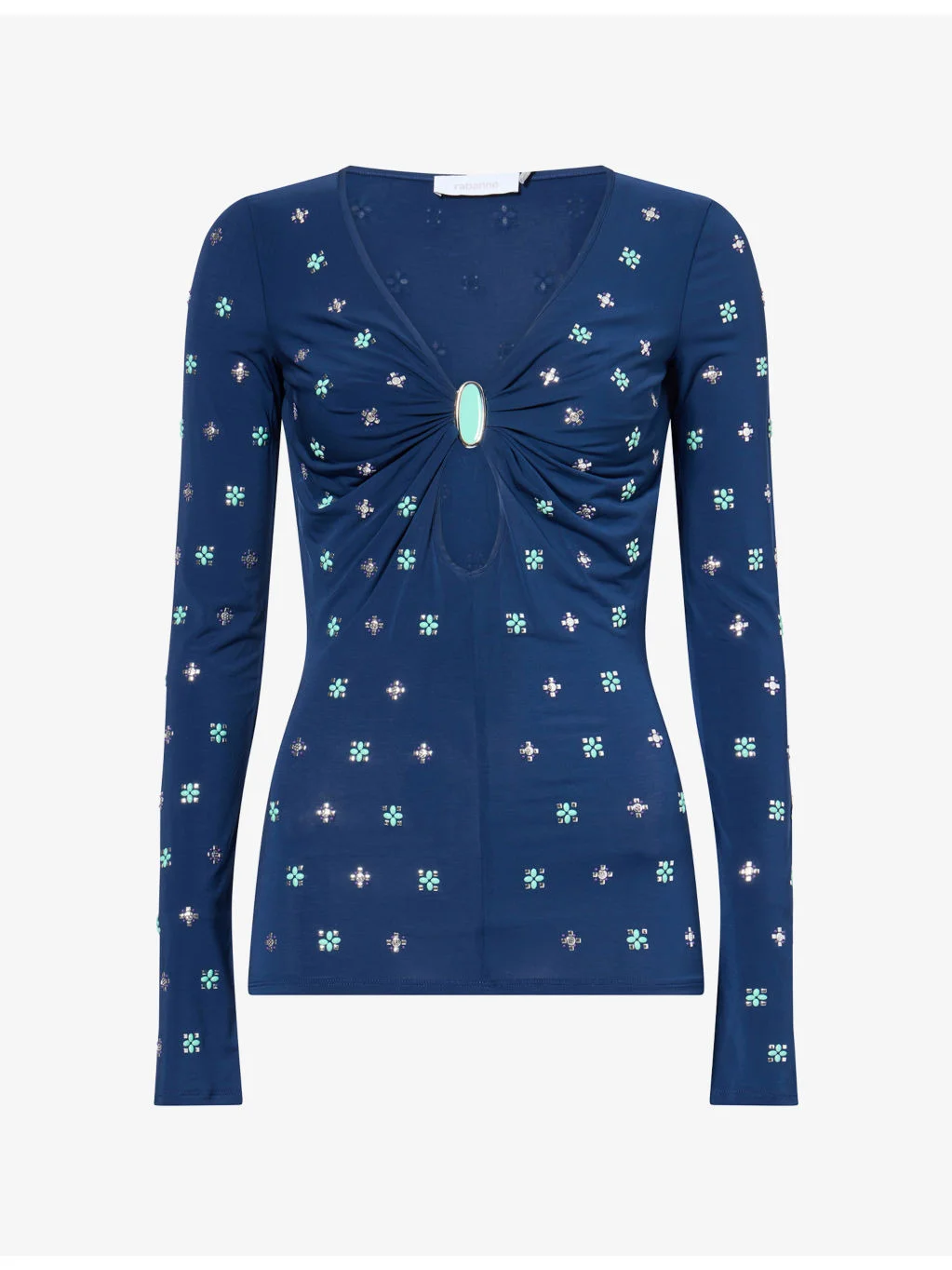 Embellished V-Neck Jersey Top - 1