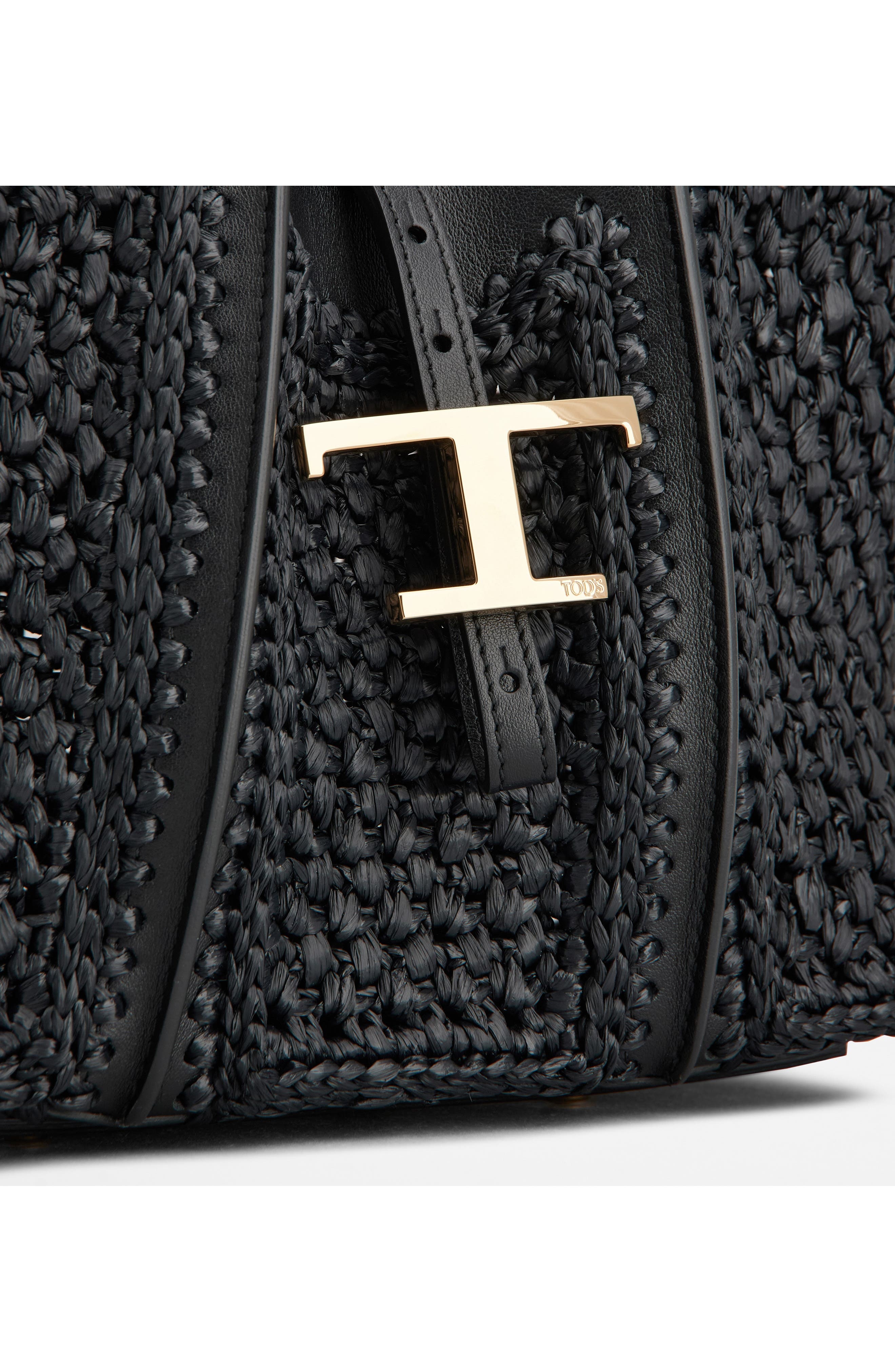 Tod's Mini T Timeless Crochet Raffia & Leather Shopping Bag in Nero at Nordstrom - 5