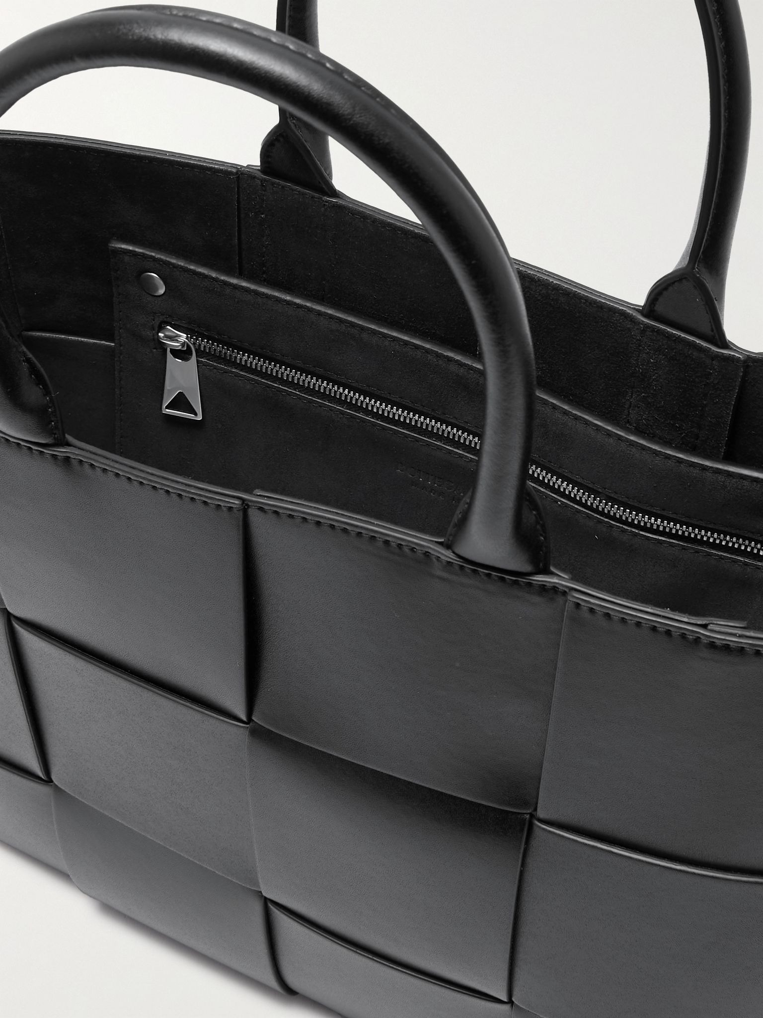 Small E/W Arco Intrecciato Leather Tote Bag Black - 5