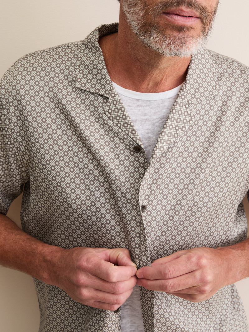 Men's Short Sleeve Shirt London Geo Cross Taupe 6