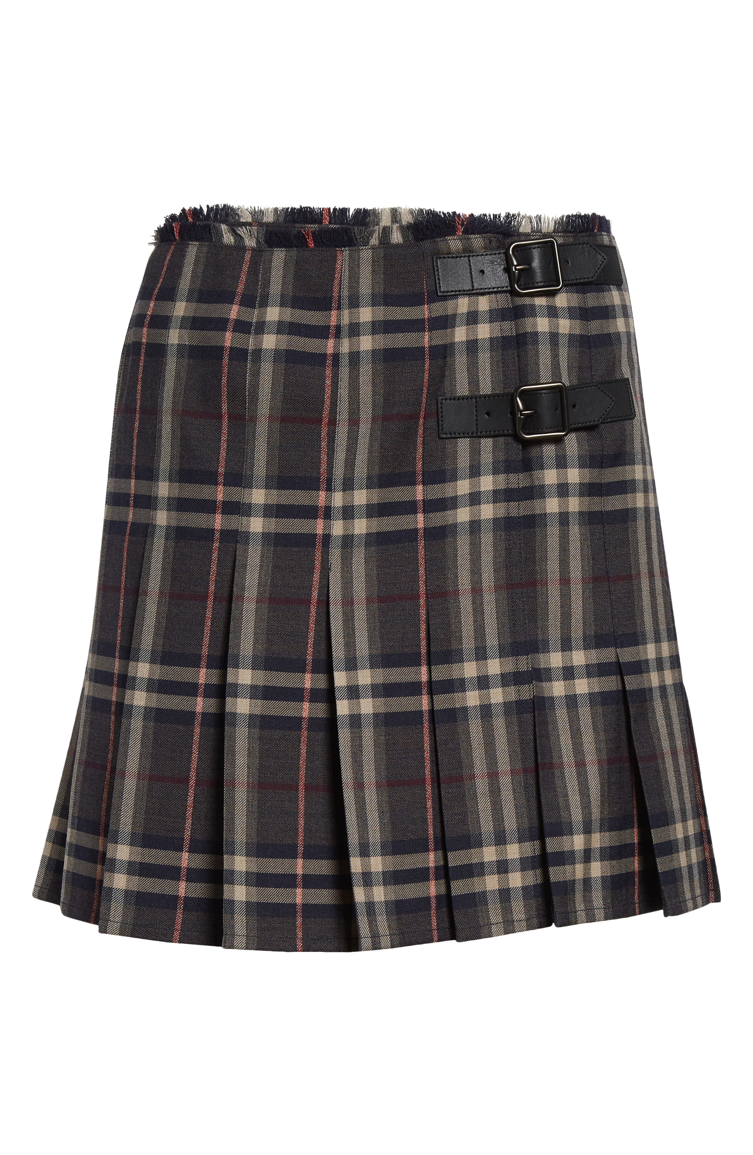 burberry Check Pleated Wool Skirt in Fig/Black Amethyst at Nordstrom - 6