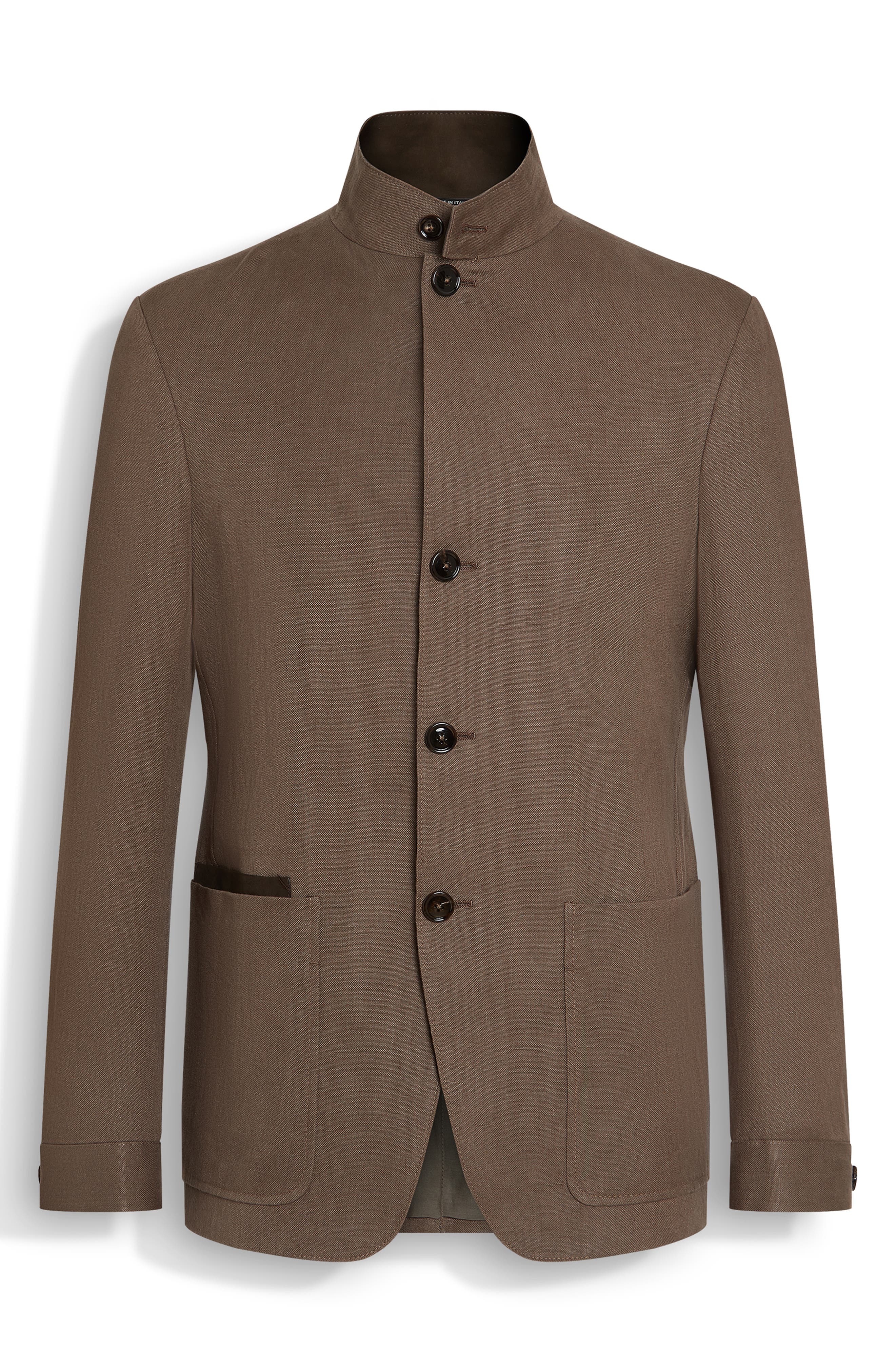 ZEGNA Linen Chore Jacket in Medium Brown Solid at Nordstrom - 3