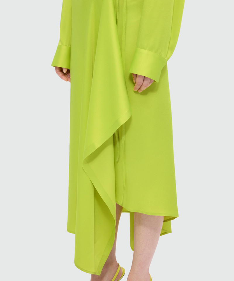 Lime satin midi dress with pareo-style skirt 5