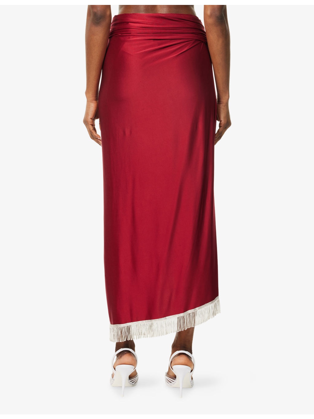 Draped Fringed Stretch-Jersey Midi Skirt - 4
