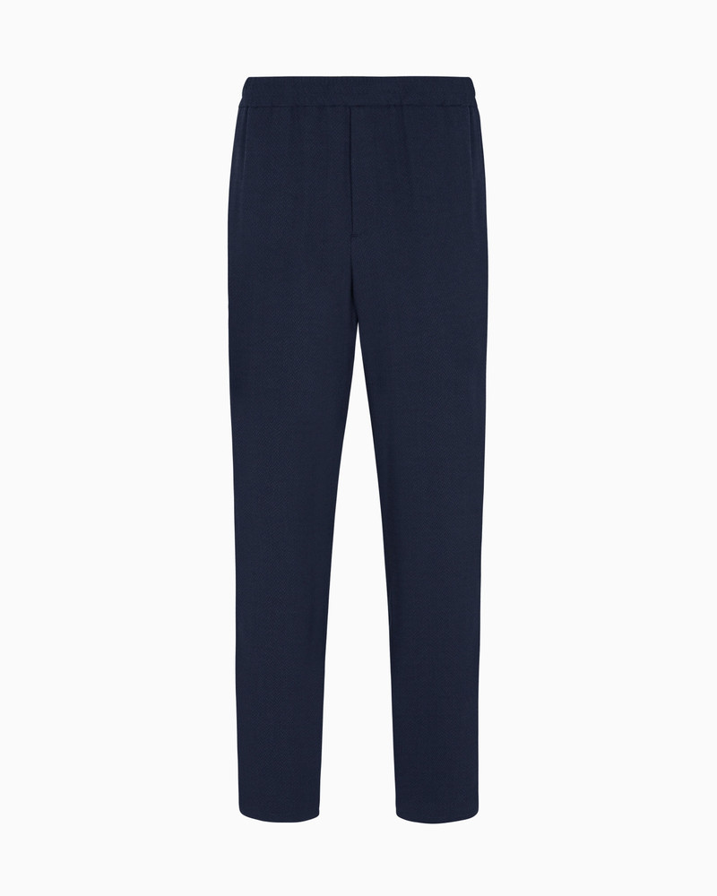 CUPRO AND VISCOSE FLAT-FRONT TROUSERS WITH A MICRO CHEVRON MOTIF 1