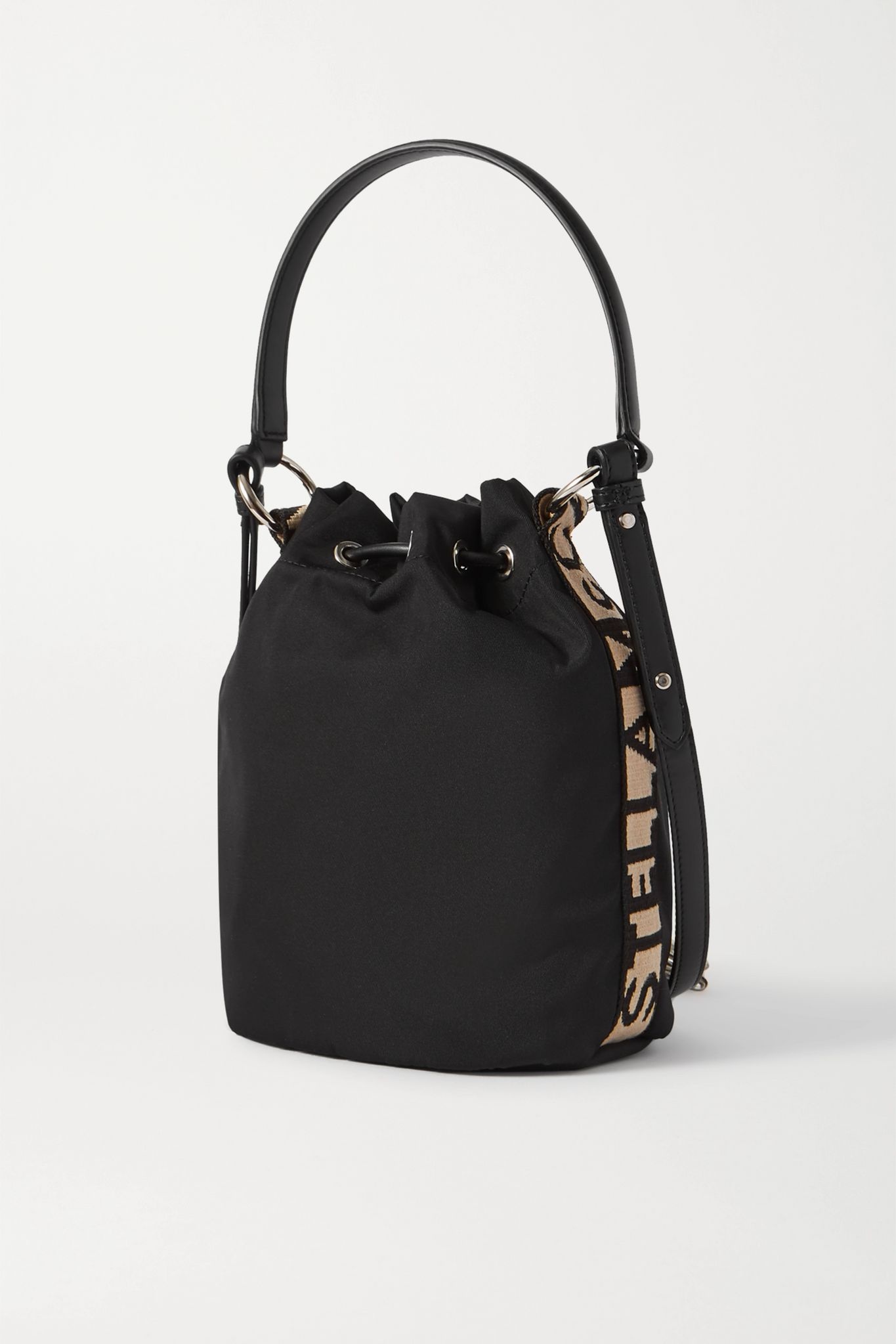 Small faux leather-trimmed ECONYL bucket bag - 3