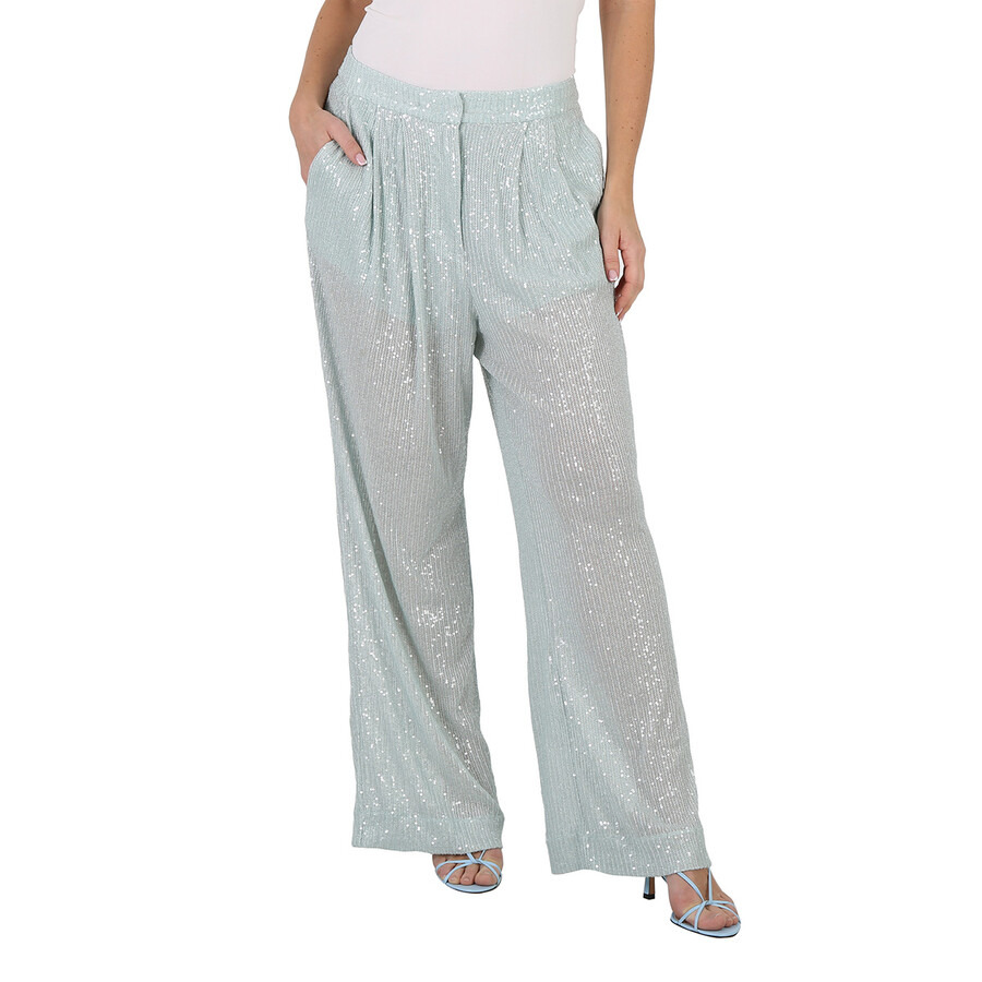 Rotate Ladies Wan Blue Transparent Sequins Trousers - 3