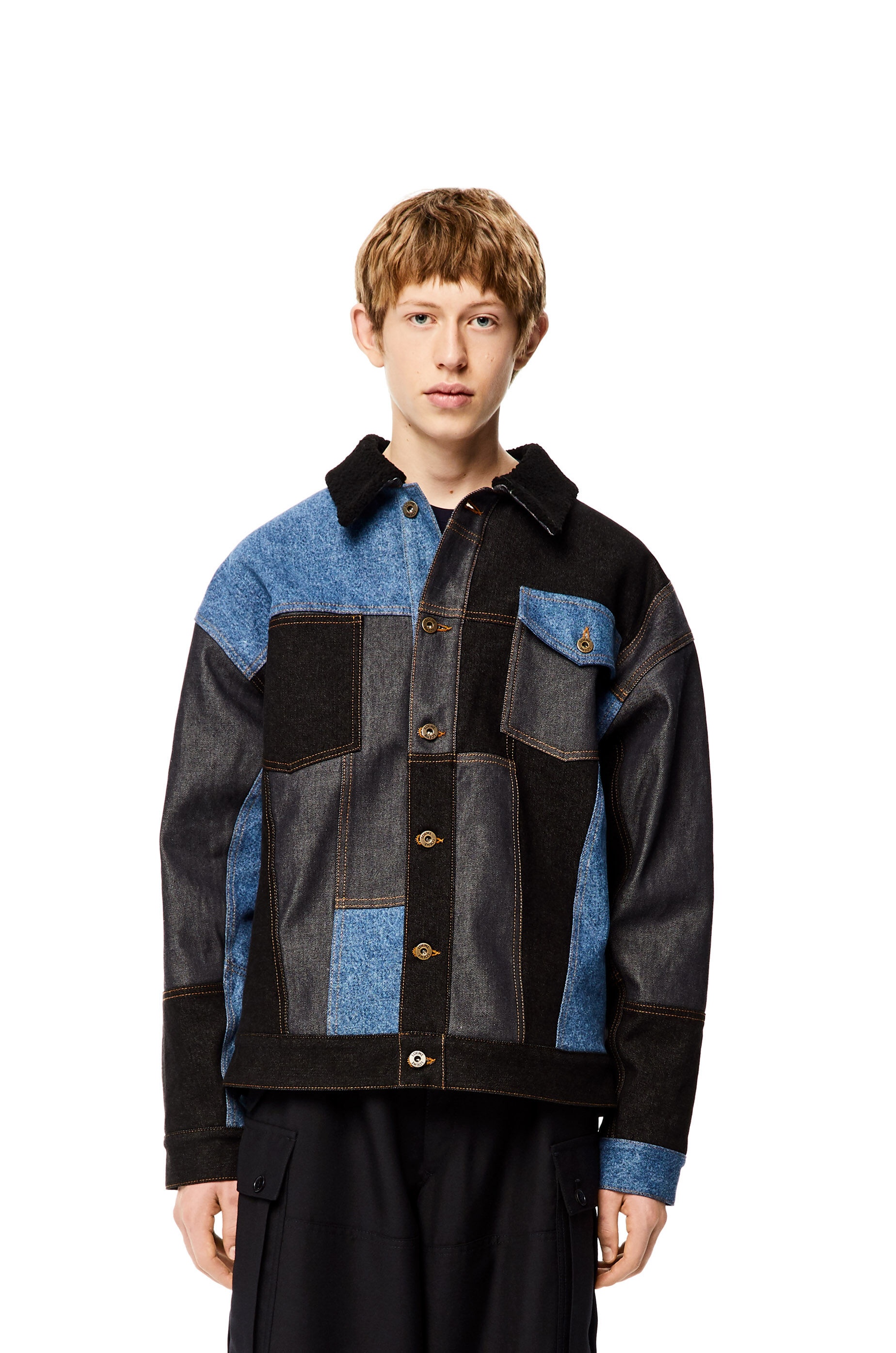 Jacket in patchwork denim and shearling - 3