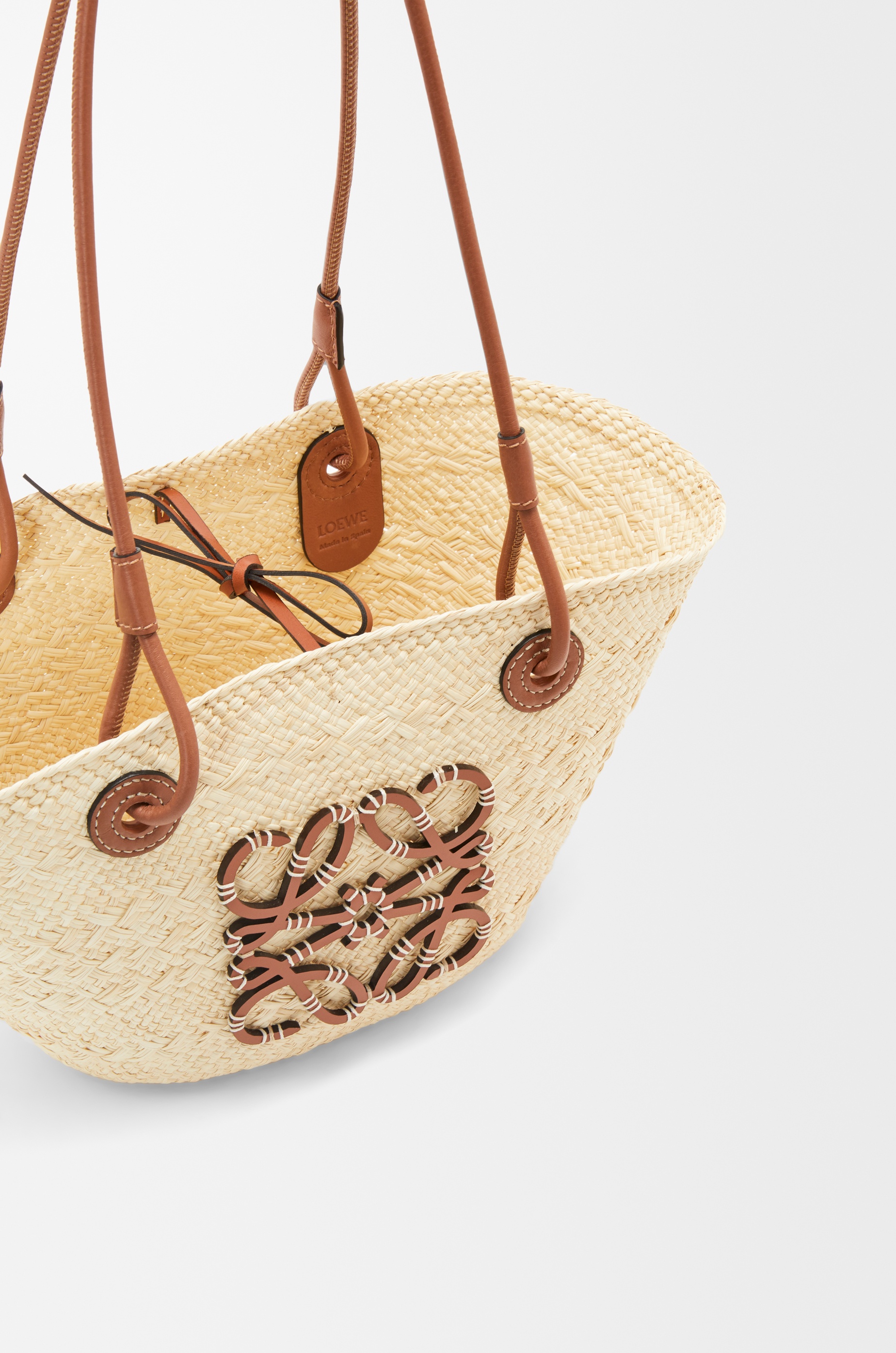 Small Anagram Basket bag in iraca palm and calfskin - 5