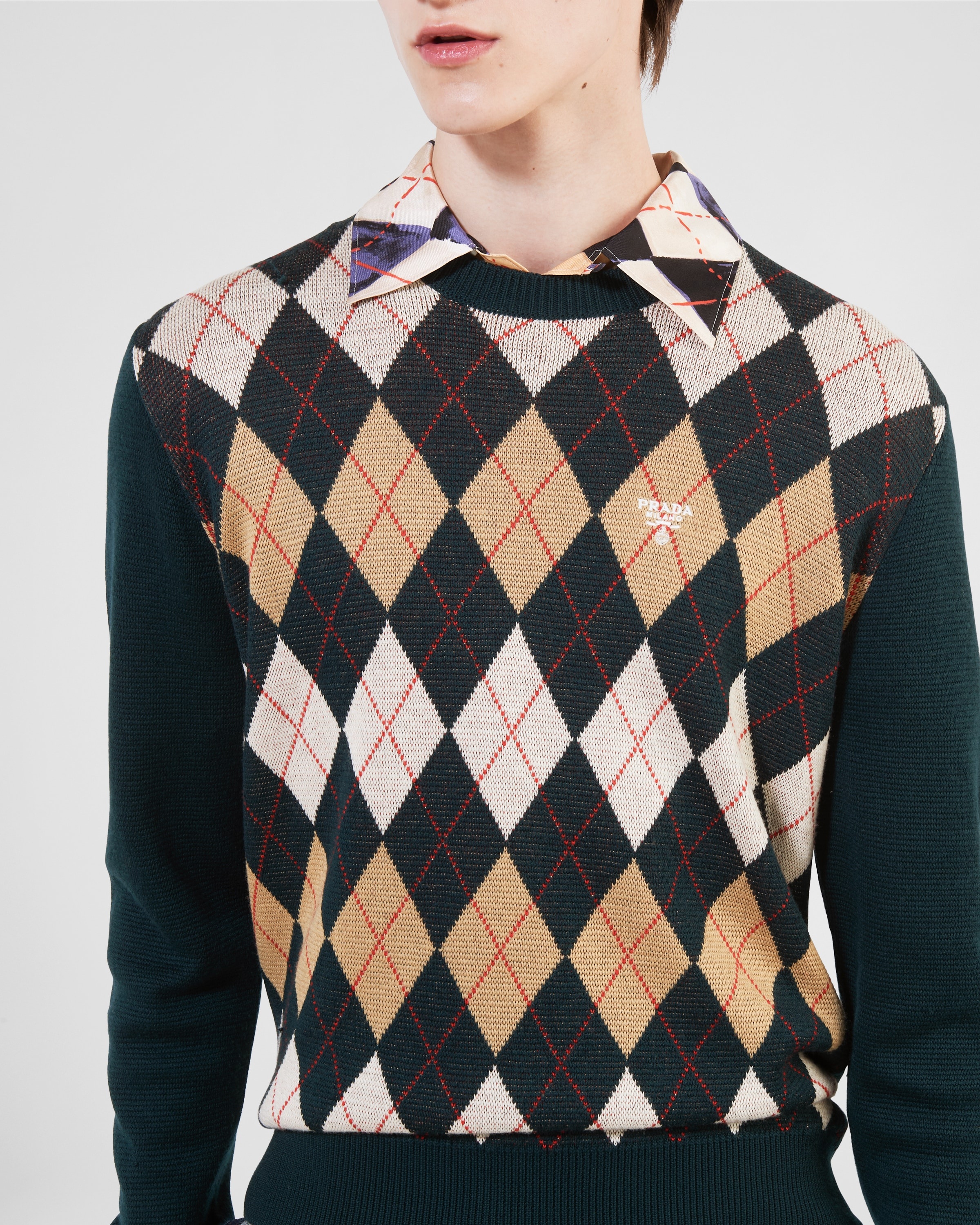 Wool crew-neck sweater with an Argyle pattern - 6