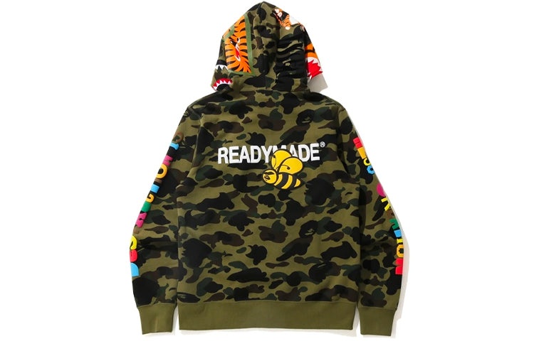 A Bathing Ape x READYMADE Shark Camo Full Zip Hoodie 'Olive Green' 1H23-115-905 - 3