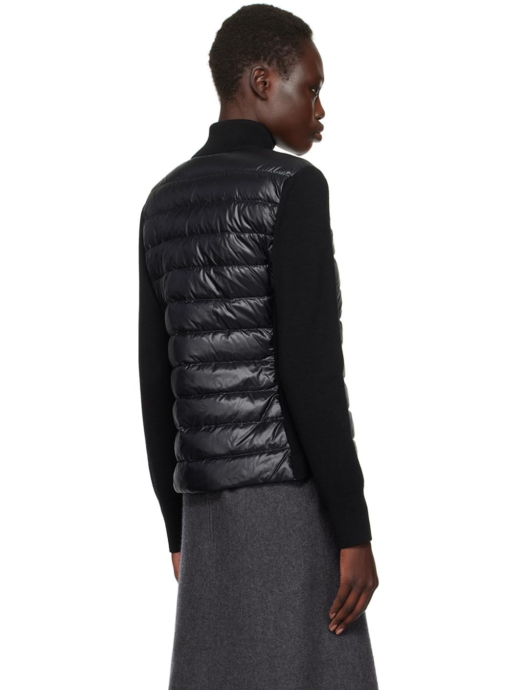 Black Padded Wool Down Jacket - 3