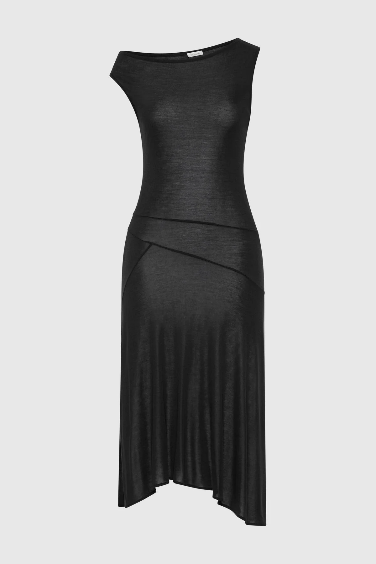 Fine Jersey Off Shoulder Dress - Charcoal - 1