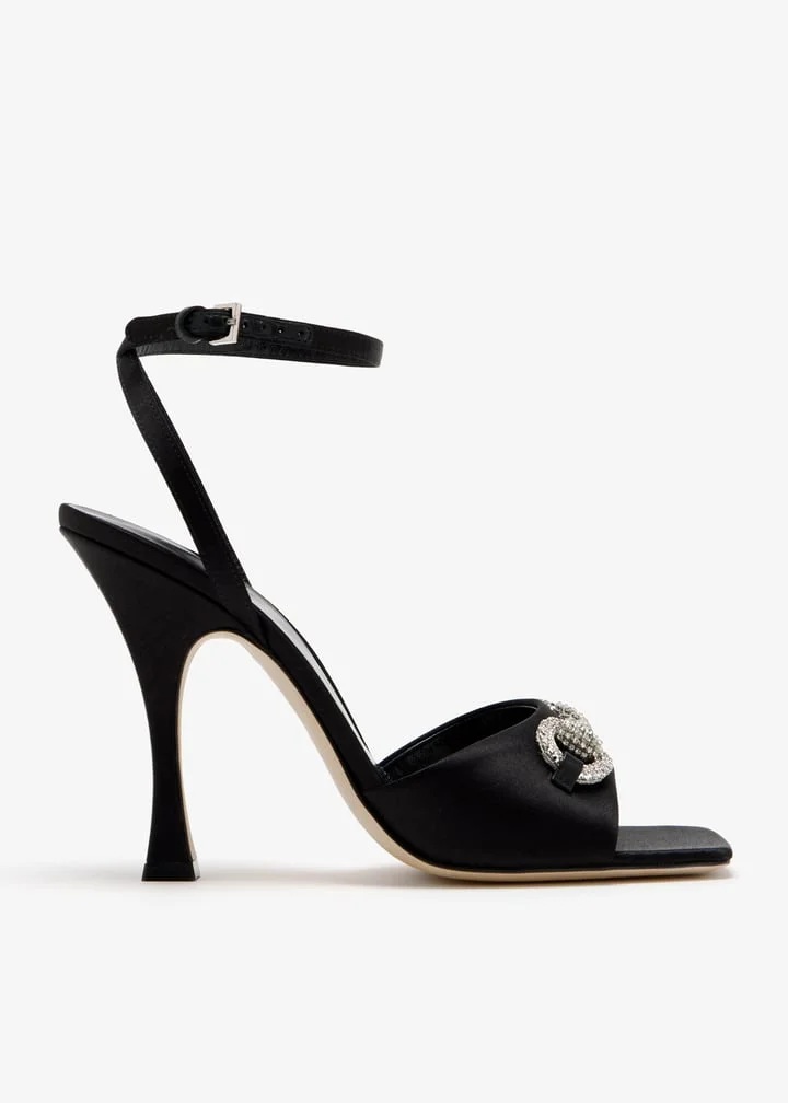Gucci Crystal Horsebit Satin Sandals - 1