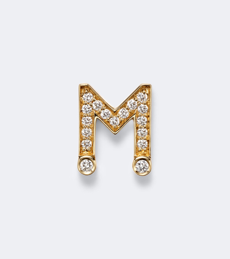 Initial Petite M 18kt gold single earring with diamonds 1