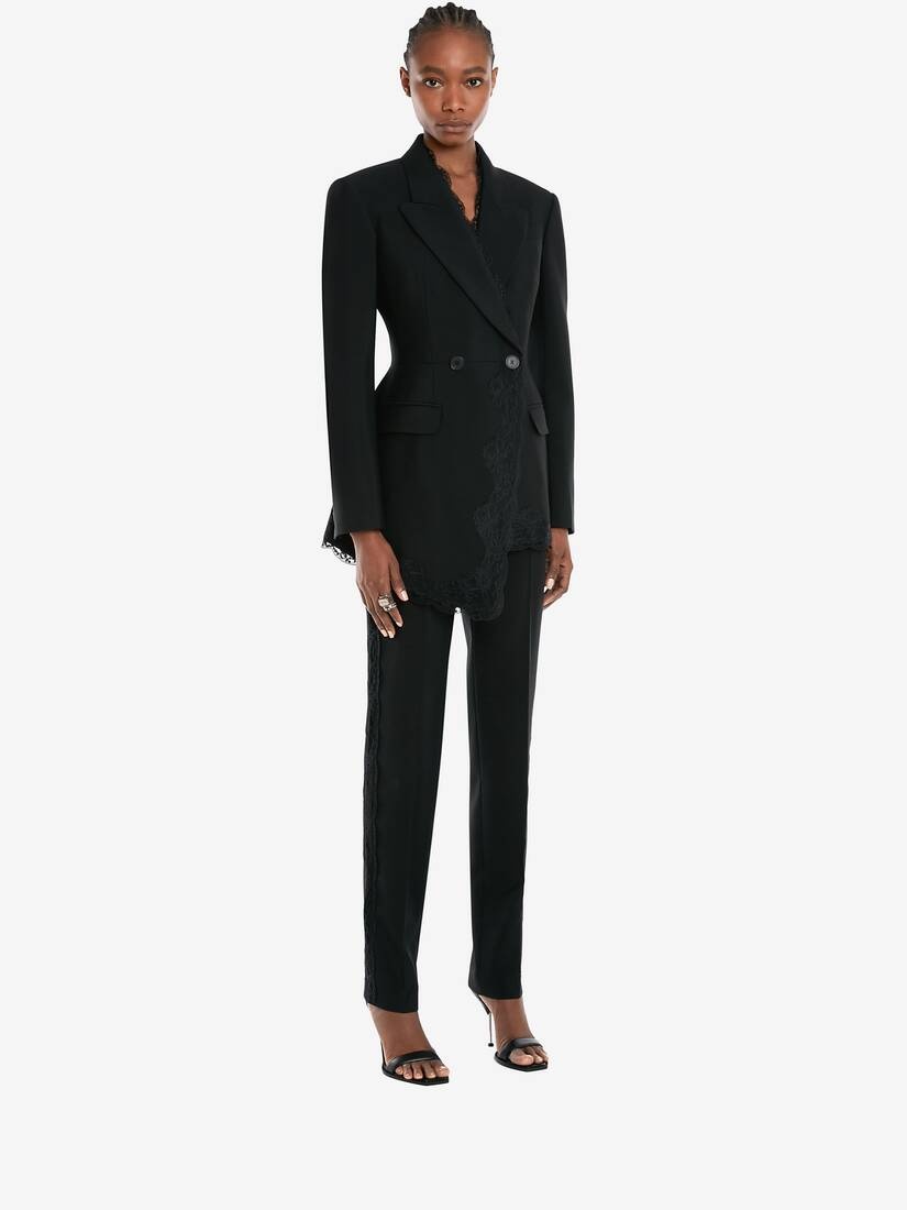 Double-breasted Wool Jacket in Black - 3