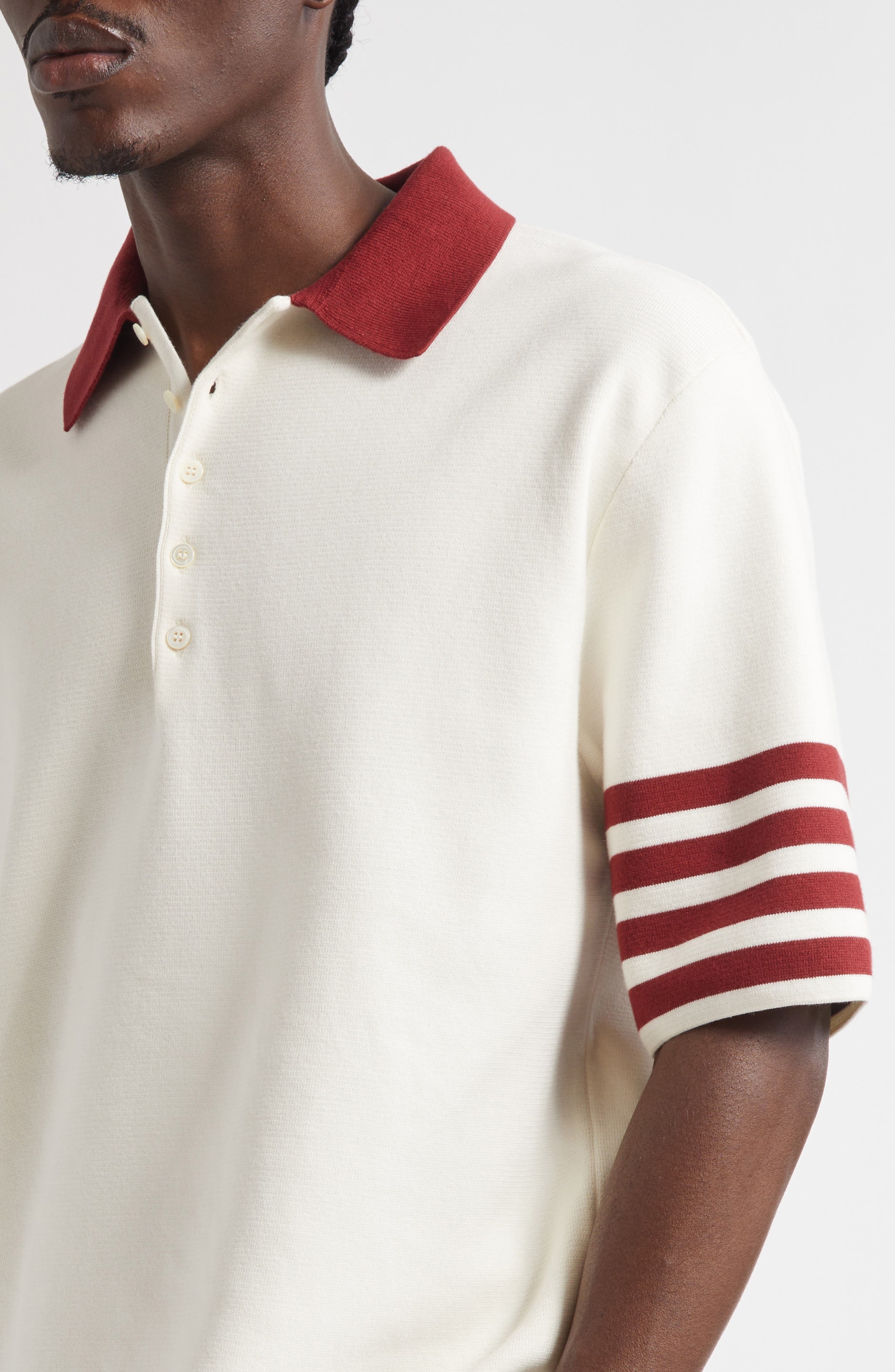 Thom Browne Rugby Fit 4-Bar Milano Stitch Short Sleeve Polo Sweater in White at Nordstrom - 5