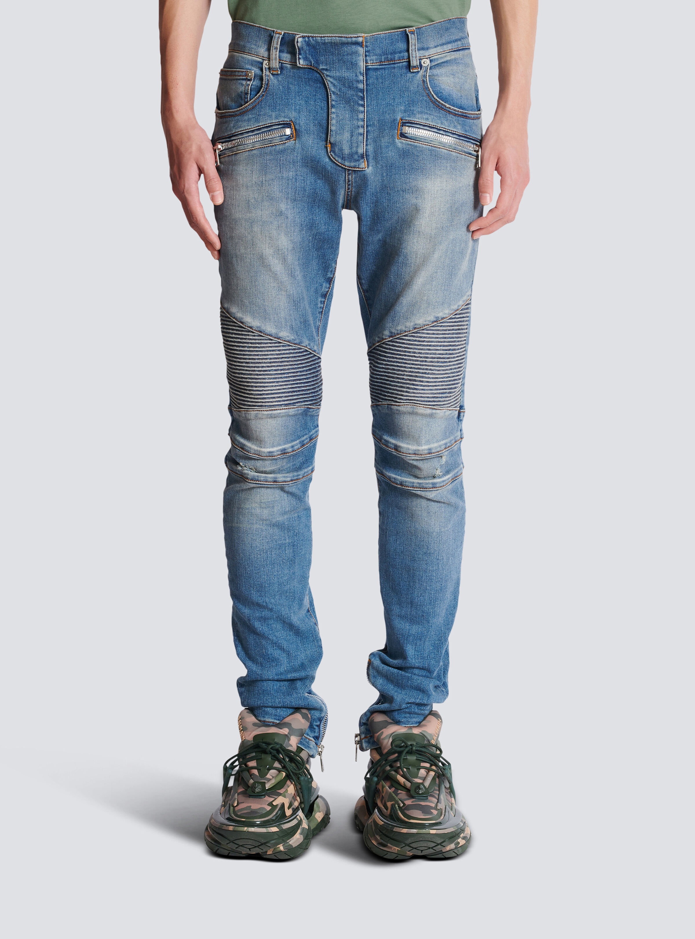 Slim-fit biker jeans in blue denim - 5