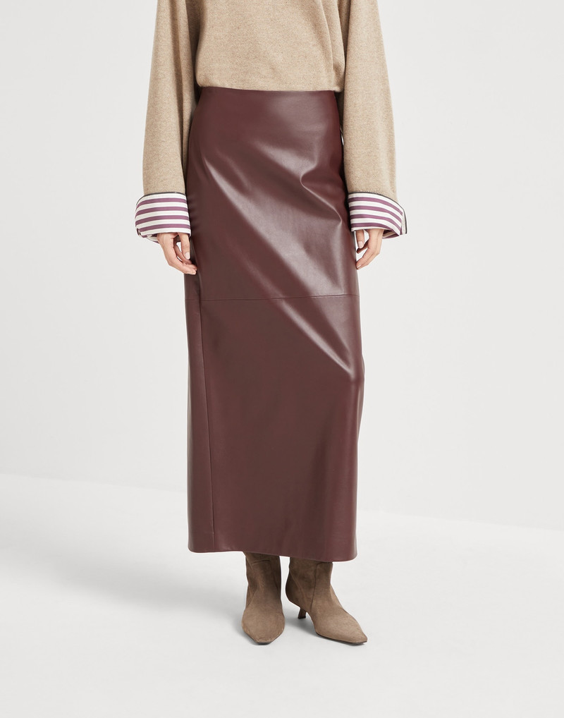 Soft nappa leather long column skirt 1