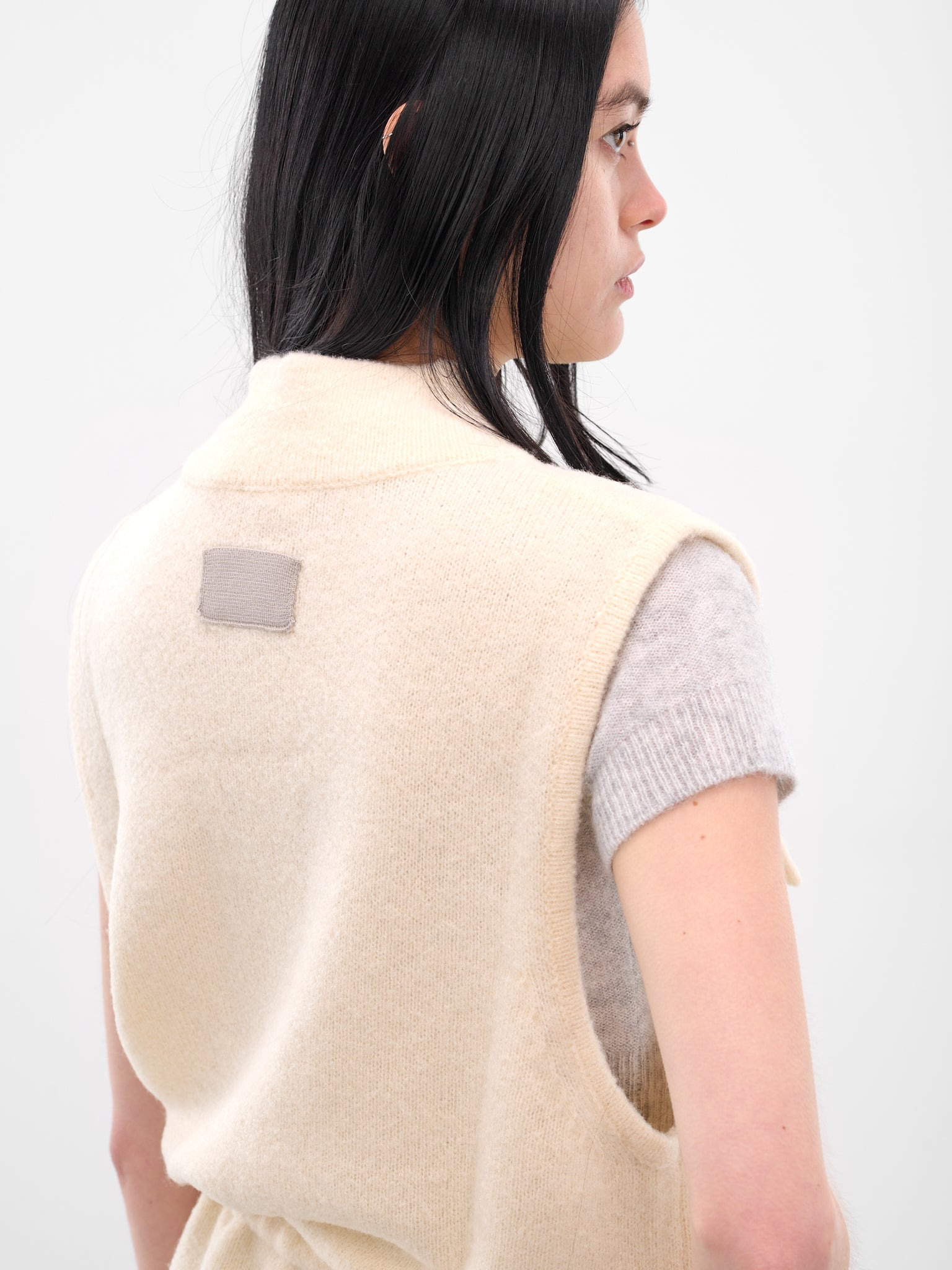 Cream Tied Buttoned Knit Vest - 5