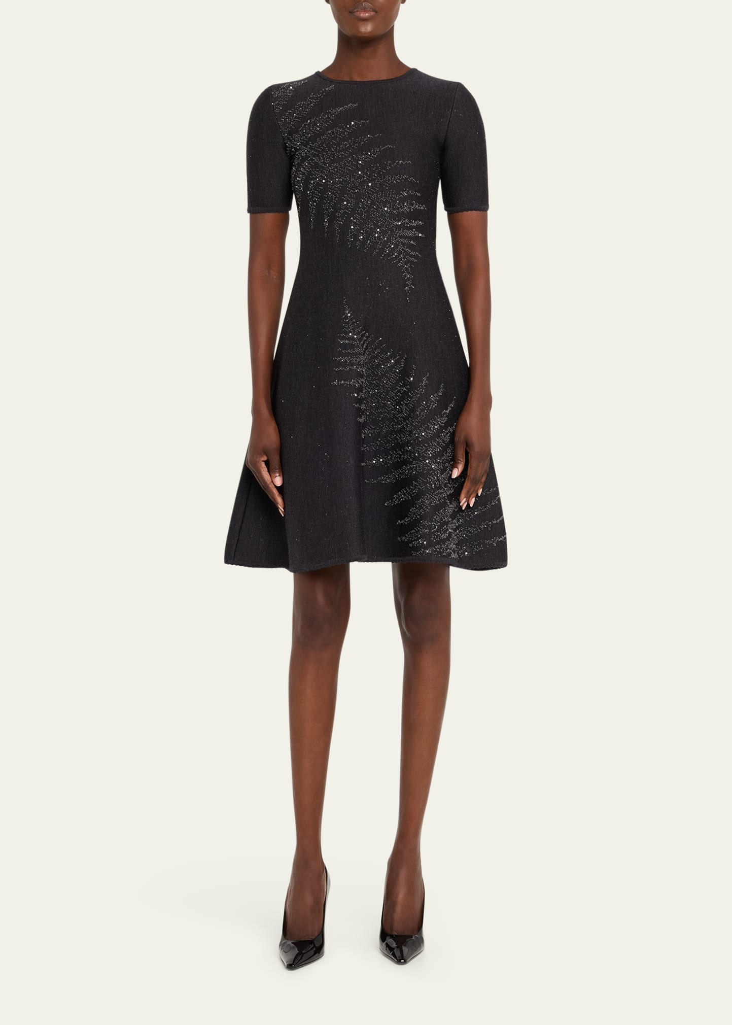 Paillette Fern Short-Sleeve Knit Mini Dress - 2